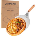 FLYZZA 12 Inch Stainless Pizza Peel, Pizza Spatula with Ergonomic Long Wood Handle for Pizza Oven Baking, Turing Peel for Pizza, Dough, Bread Pastry