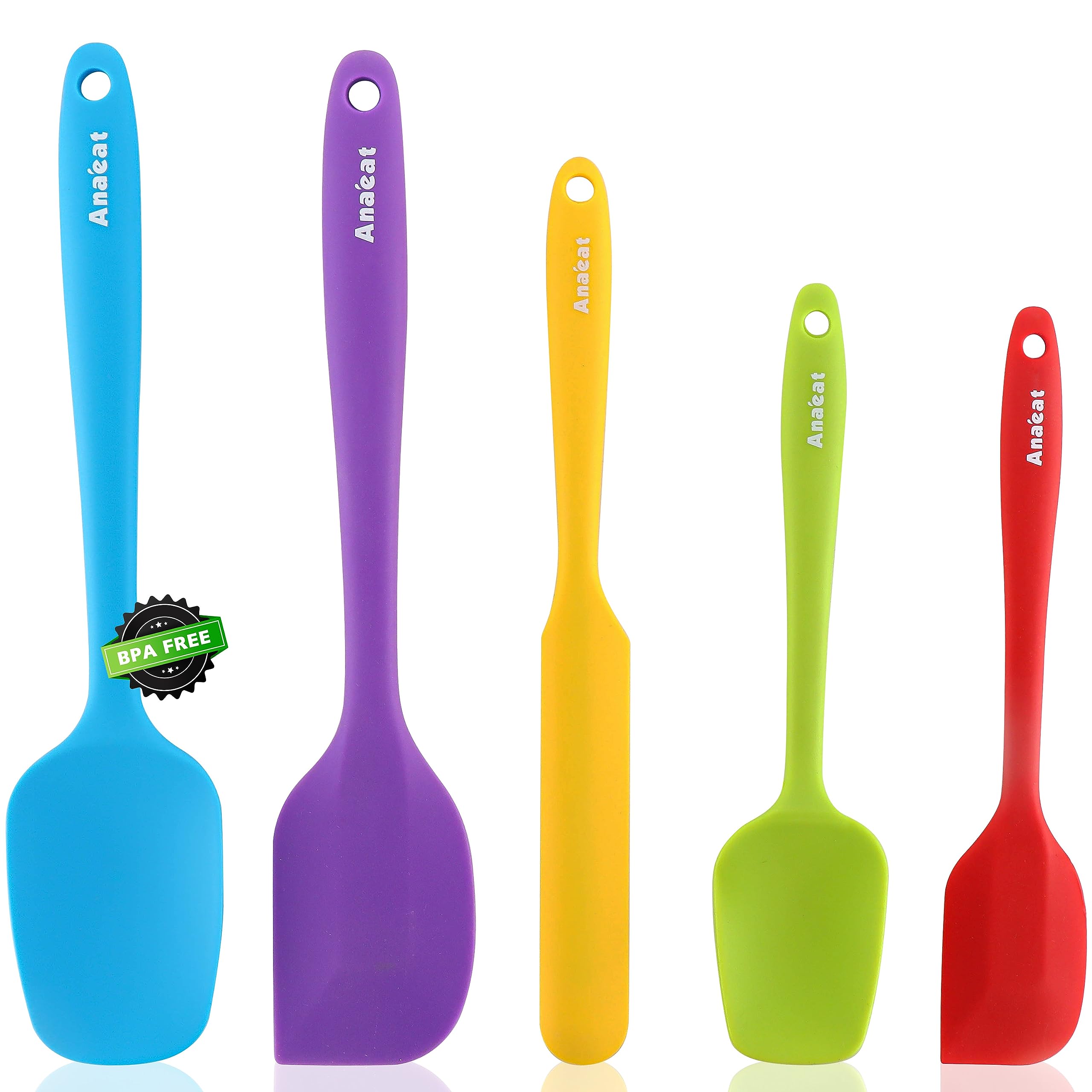 Anaeat Silicone Spatula Set of 5 - Seamless One-Pieces Design, Non-Stick Rubber Spatulas BPA Free Kitchen Scraper Flexible for Easy Baking, Cooking, Scraping & Mixing, Heat Resistant & Dishwasher Safe