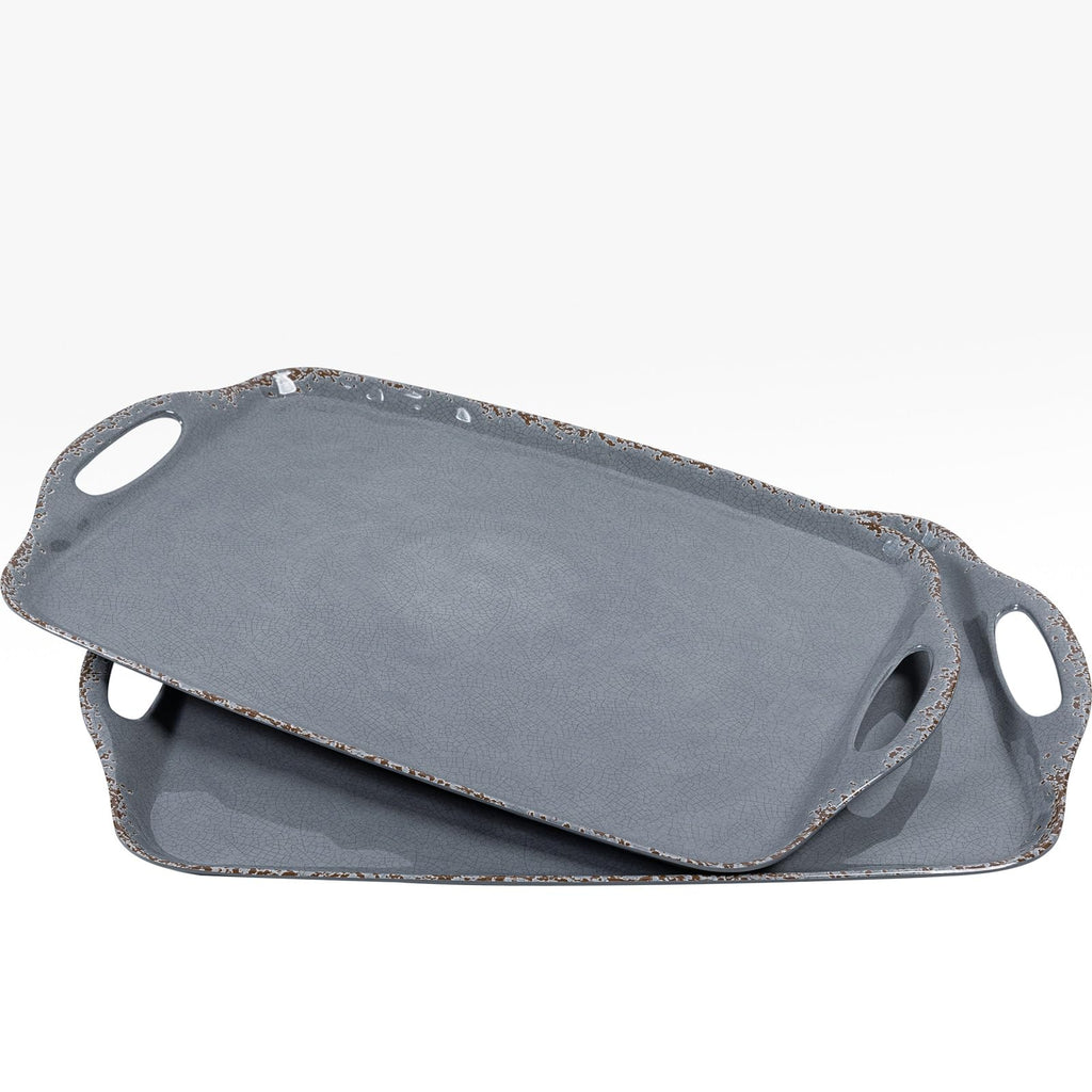 ZAROCRUS Extra Large Serving Tray with Handles, 19 x12 inch, Set of 2, Melamine Platters for Serving Food, Turkey, Cookie, Farmhouse Rectangular Brekfast Tray, Dishwasher Safe, Gray