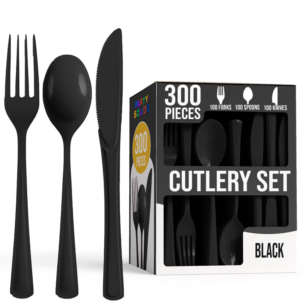 Party Solids Dark Blue Plastic Silverware 300 Pcs Dark Blue Cutlery Set