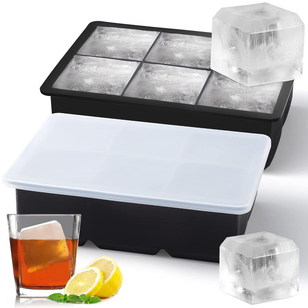 Ice Cube Trays Silicone,2 Pack Large Square Ice Cube Molds with Removable Lids,Stackable Big Ice Trays for Freezer,Ice Maker Reusable and BPA Free for Whiskey, Cocktail, Chilled Drink