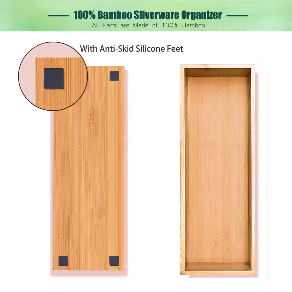 guiogc Bamboo Drawer Silverware Organizer 11.5" x 3.15" x 1.8" Set of 2