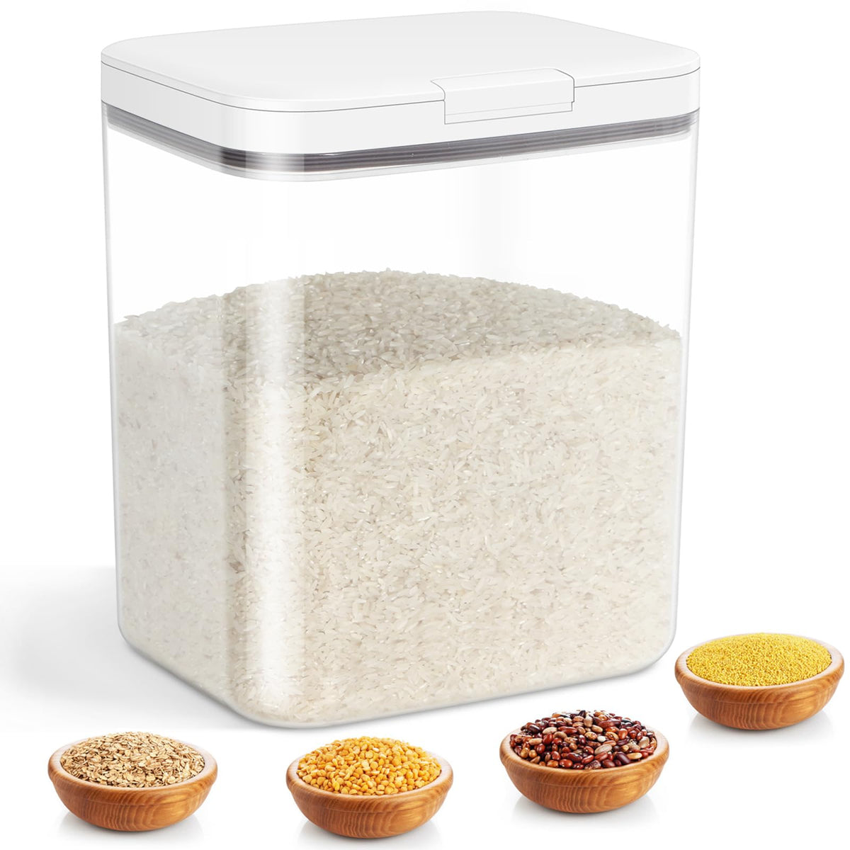 TBMAXS Airtight Rice Container 20 Lbs, Clear PET Plastic Food Storage Container Bin For Flour Sugar, Dry Food Holder with Easy Locking Lid for Kitchen Pantry Organization and Storage