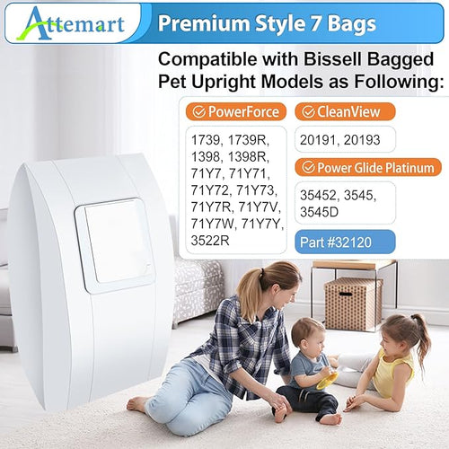 14 Pack Style 7 Vacuum Bags for Bissell 7 Powerforce 32120 1739 1398 3525R 71Y7 Power Glide 3545 35452 for Cleanview 20191 20193 Bagged Pet Upright Vacuums Cleaner, Style 7 Vacuum Bag, Part #32120