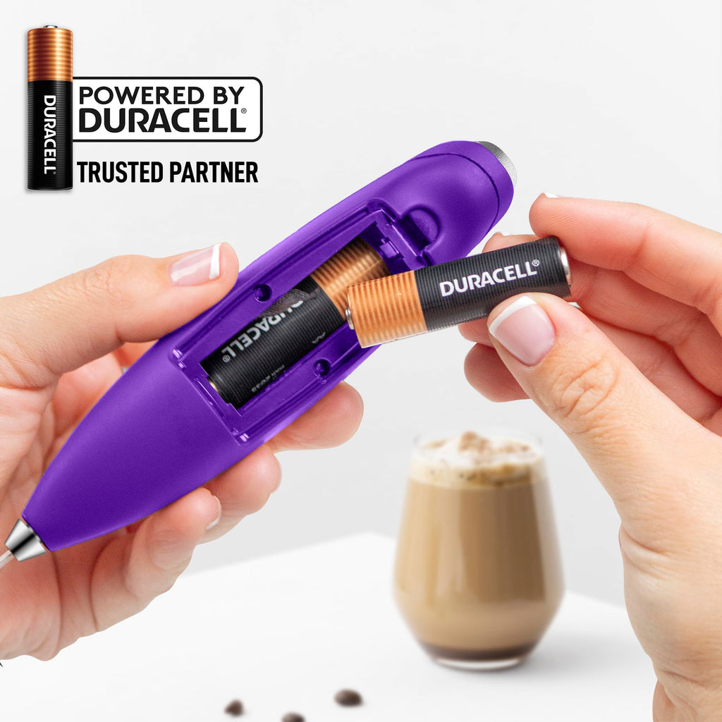 Zulay Kitchen Powerful Milk Frother Wand With Duracell Batteries - Ultra Fast Handheld Drink Mixer - Electric Whisk Foam Maker for Coffee, Lattes, Cappuccino & Matcha - Double Whisk - Purple