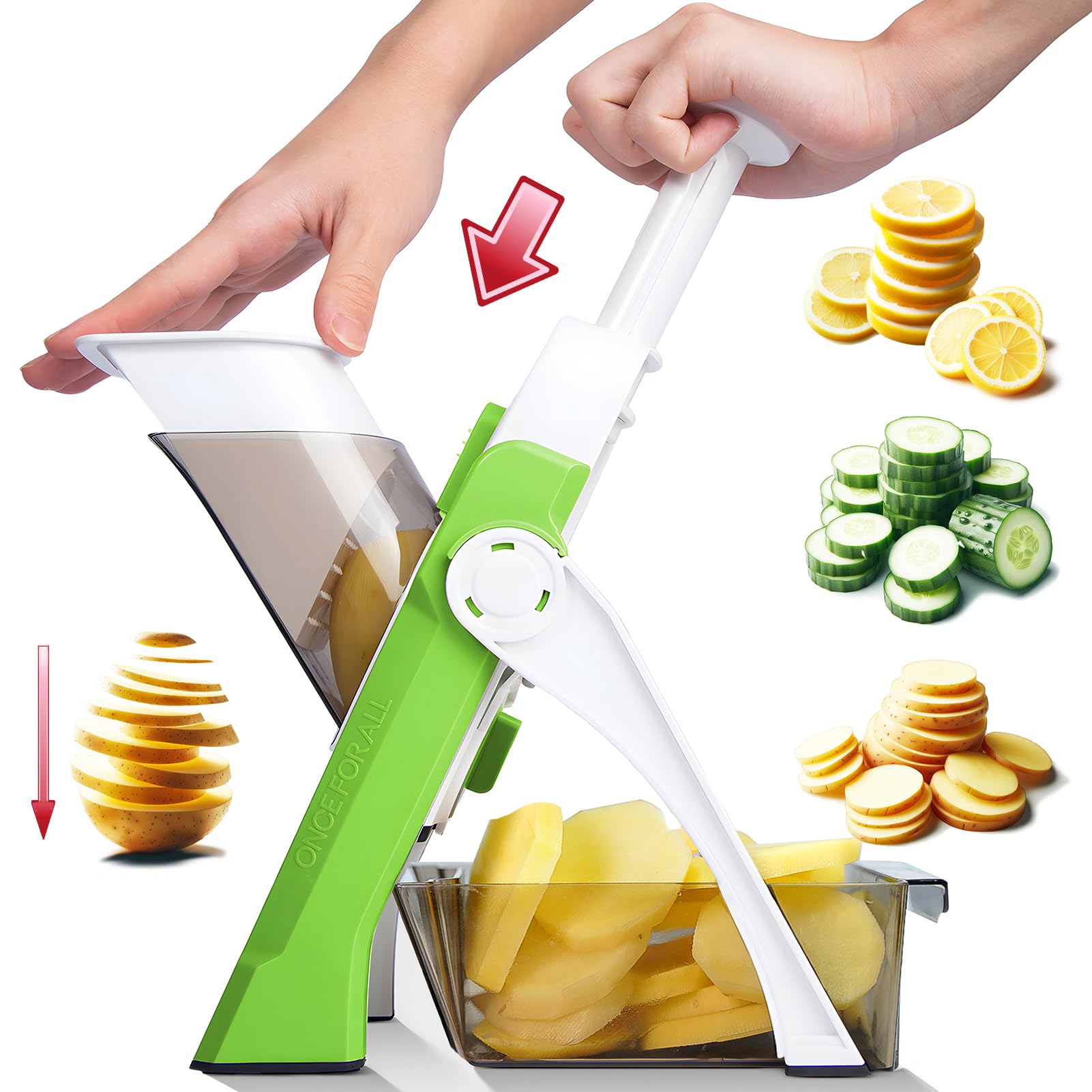 ONCE FOR ALL Safe Mandoline Slicer, Vegetable Slicer Potato Slicer, Green