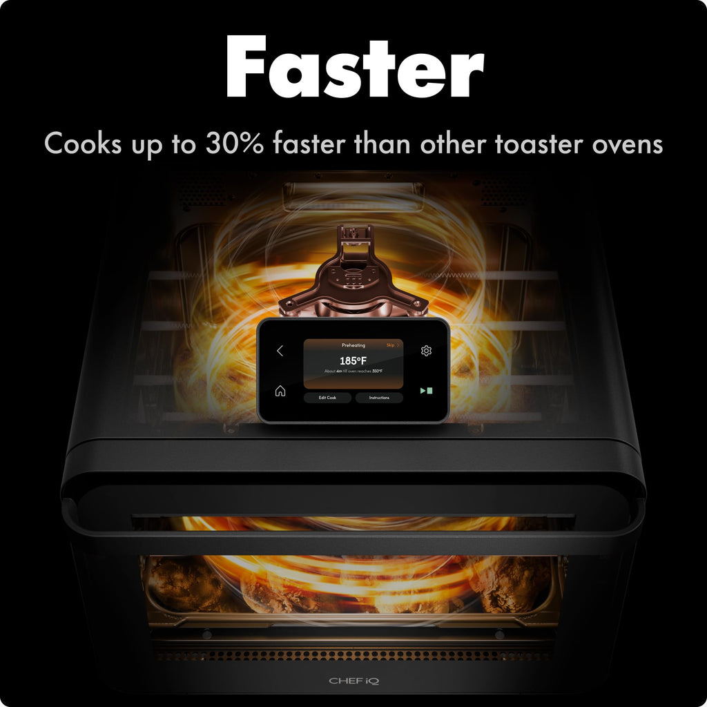 CHEF iQ MiniOven Smart Toaster Oven Air Fryer Combo, 11-in-1 Countertop Convection Oven, Bake, Broil, Air Fry, Broil, Dehydrate, 1750W, 25 Qt Capacity, Fast Cooking with Touchscreen Controls – Black