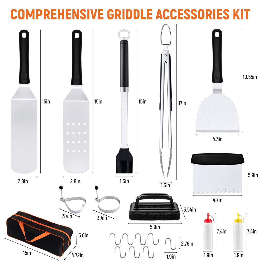 Griddle Accessries Kit, 20Pcs Stainless Steel Metal Spatula Set, Grill BBQ Spatula Utensils Set with Storage Bag, Professional Grill Spatula Set for Men Women Outdoor BBQ & Camping