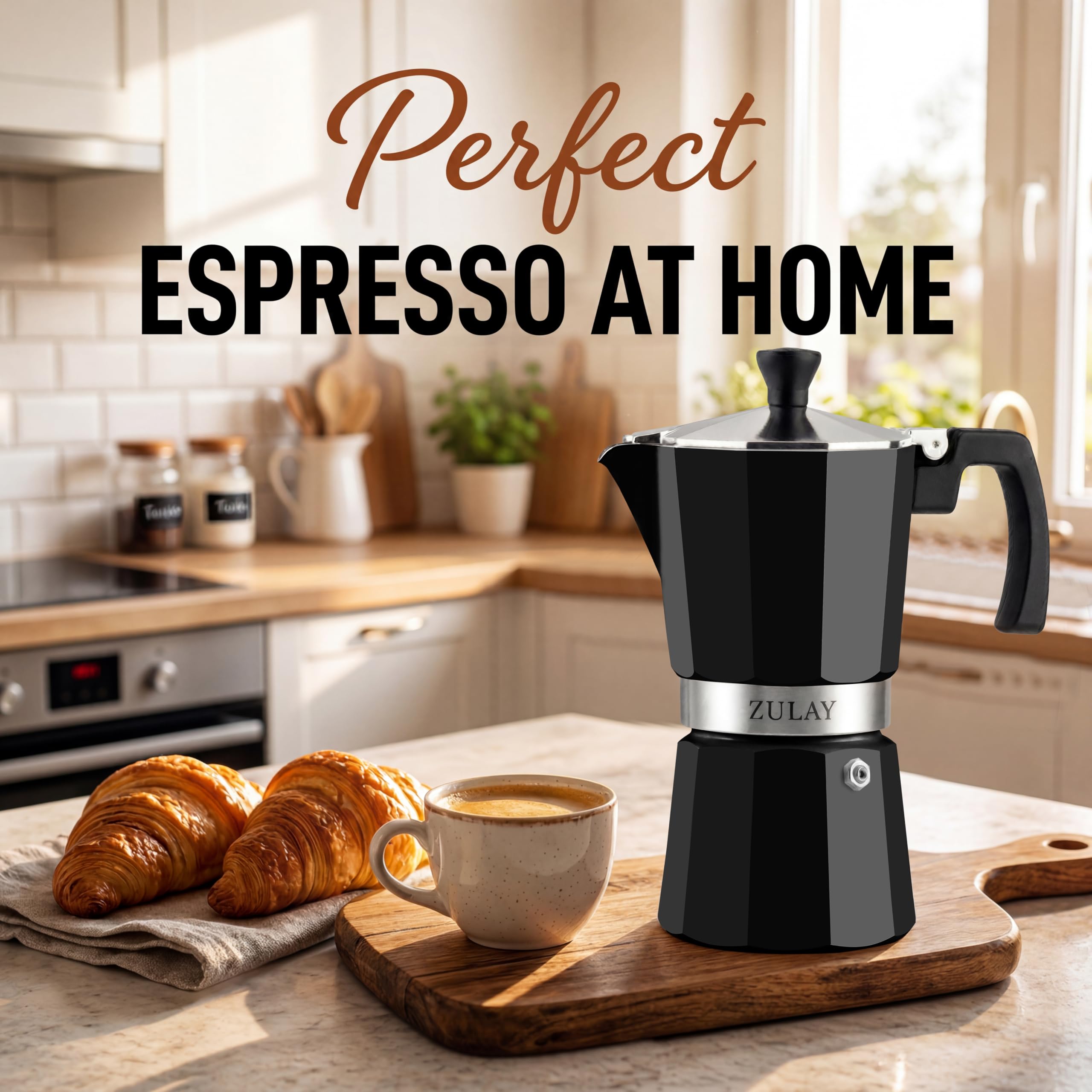 Zulay Moka Pot Espresso Stovetop Coffee Maker - Leak-Proof, Stainless Steel, Easy to Clean, Heat Resistant Handle & Knob - for Authentic Cuban & Italian Style Espresso - Makes 9 Espresso Cups - Black