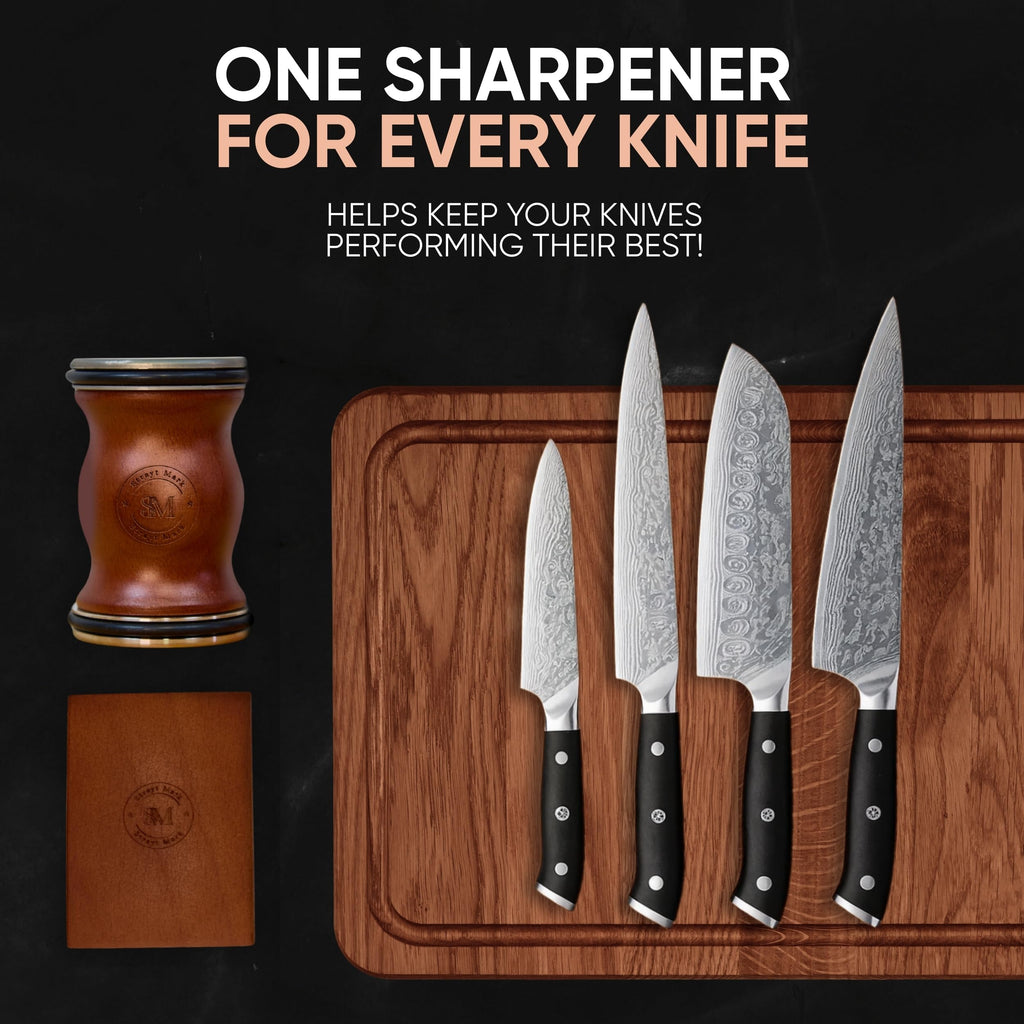 Strayt Mark Rolling Knife Sharpener Kit – Premium Walnut Wood Kitchen Knife Sharpener for 15° & 20° Edge - Magnetic Knife sharpener with Diamond & Stainless Disc #1000/#3000