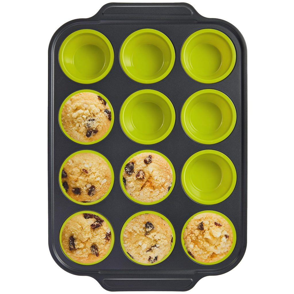 BRONYPRO Silicone Muffin Pans for Baking with Metal Frame, Egg Bite Molds, Cupcake Pans 12 Regular Size, Muffin Tins Easy to Pop Nonstick Non Toxic Bakeware for Oven,Rose Pink
