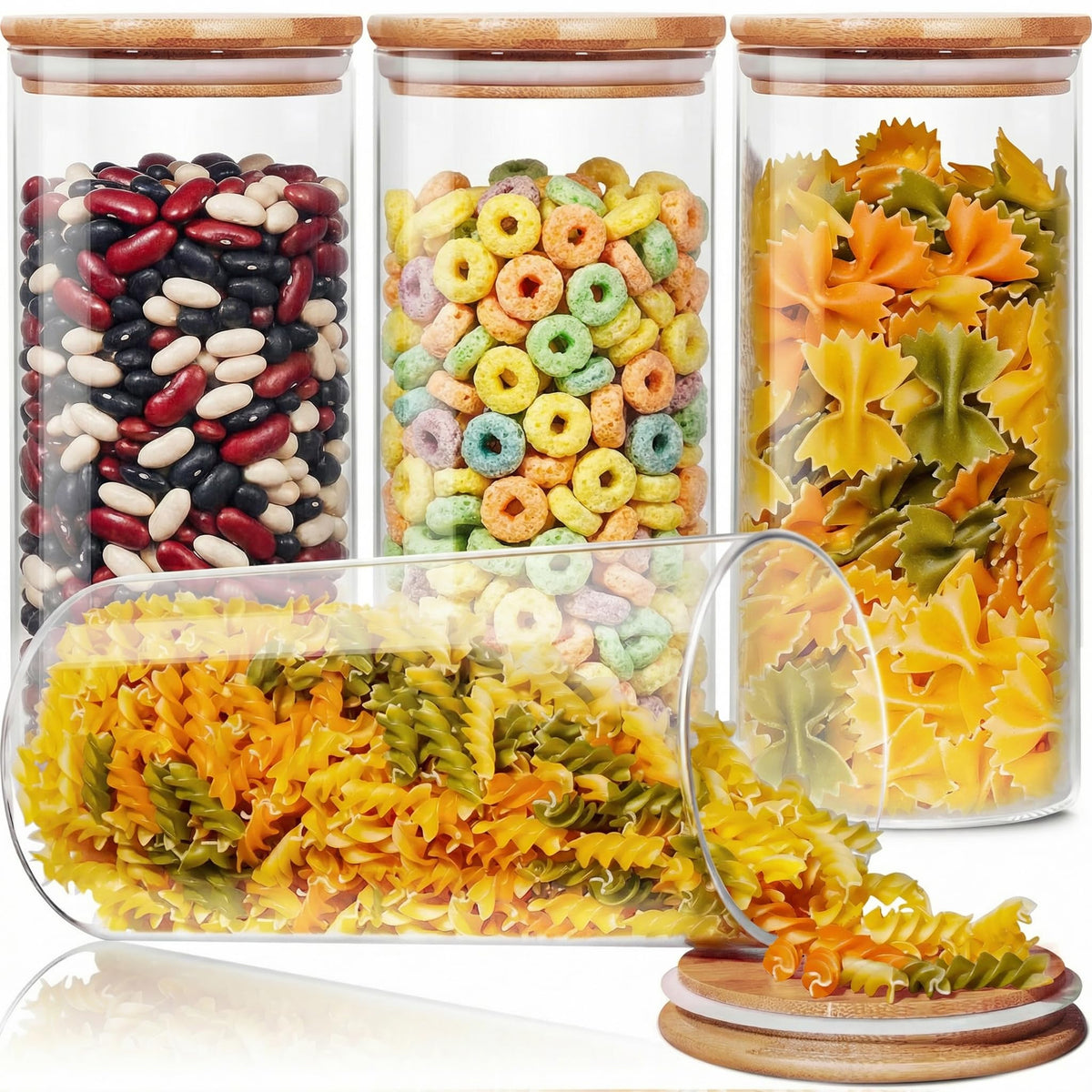 27 oz Glass Jars with Bamboo Lids, Airtight Food Storage Containers, 6 Pack