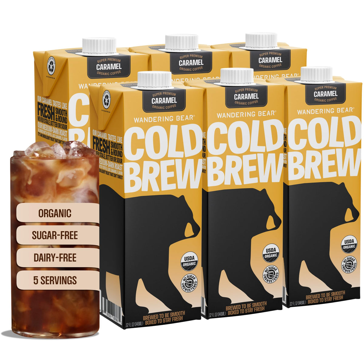 Wandering Bear Organic Vanilla Cold Brew Coffee - 32 fl oz, 6 Pack