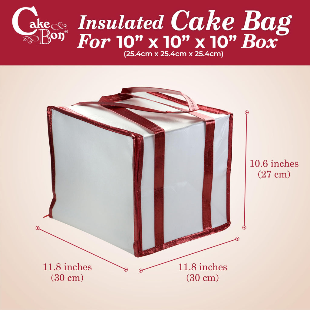 Cakebon 10" Cake Box Drum Insulated Bag White Round Wrapped 1Pack