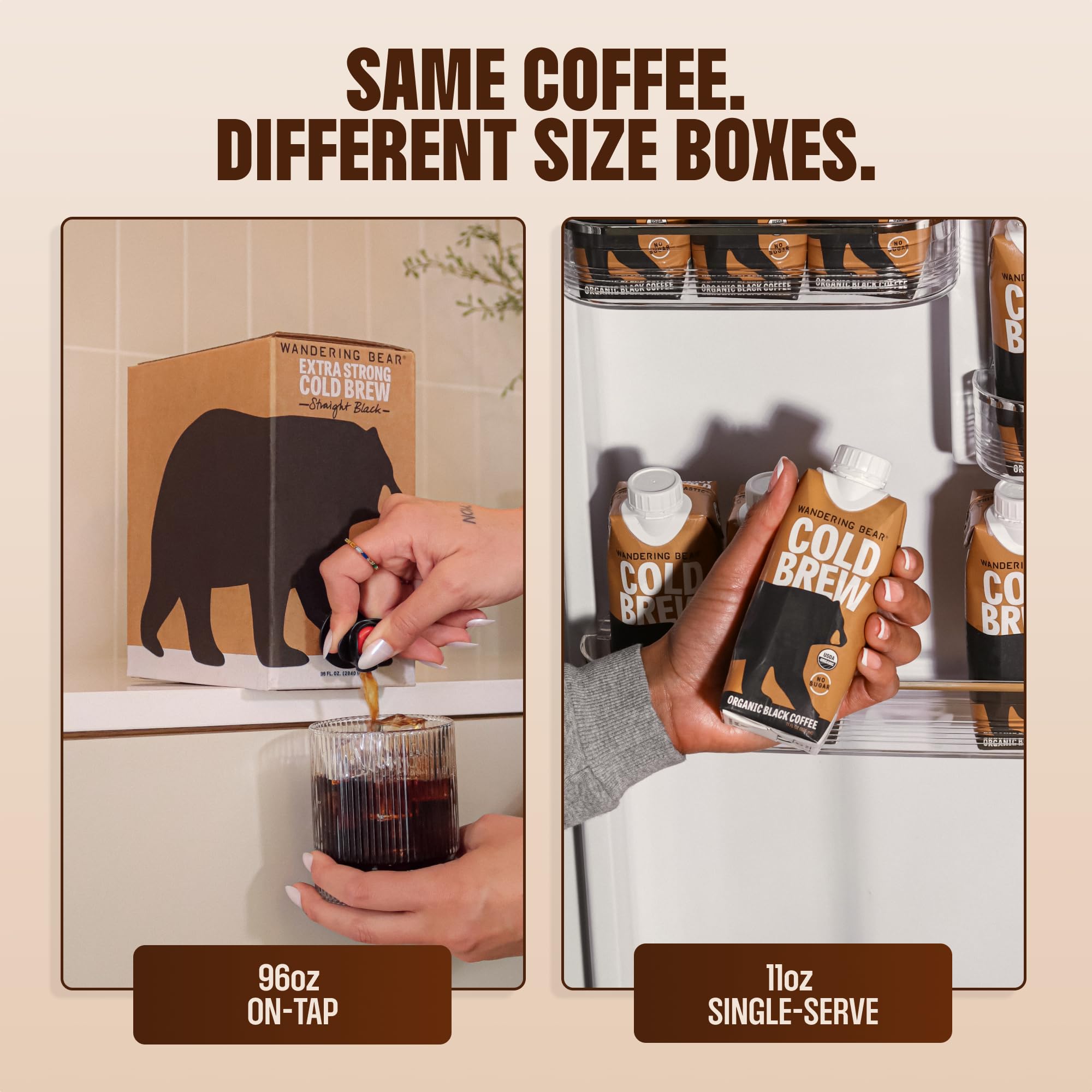 Wandering Bear Organic Unsweetened Extra Strong Cold Brew in a Box - Make Your Own Iced Coffee Drink with Wandering Bear Black Concentrate, Shelf-Stable & Vegan - 21 Servings - 32 fl.oz