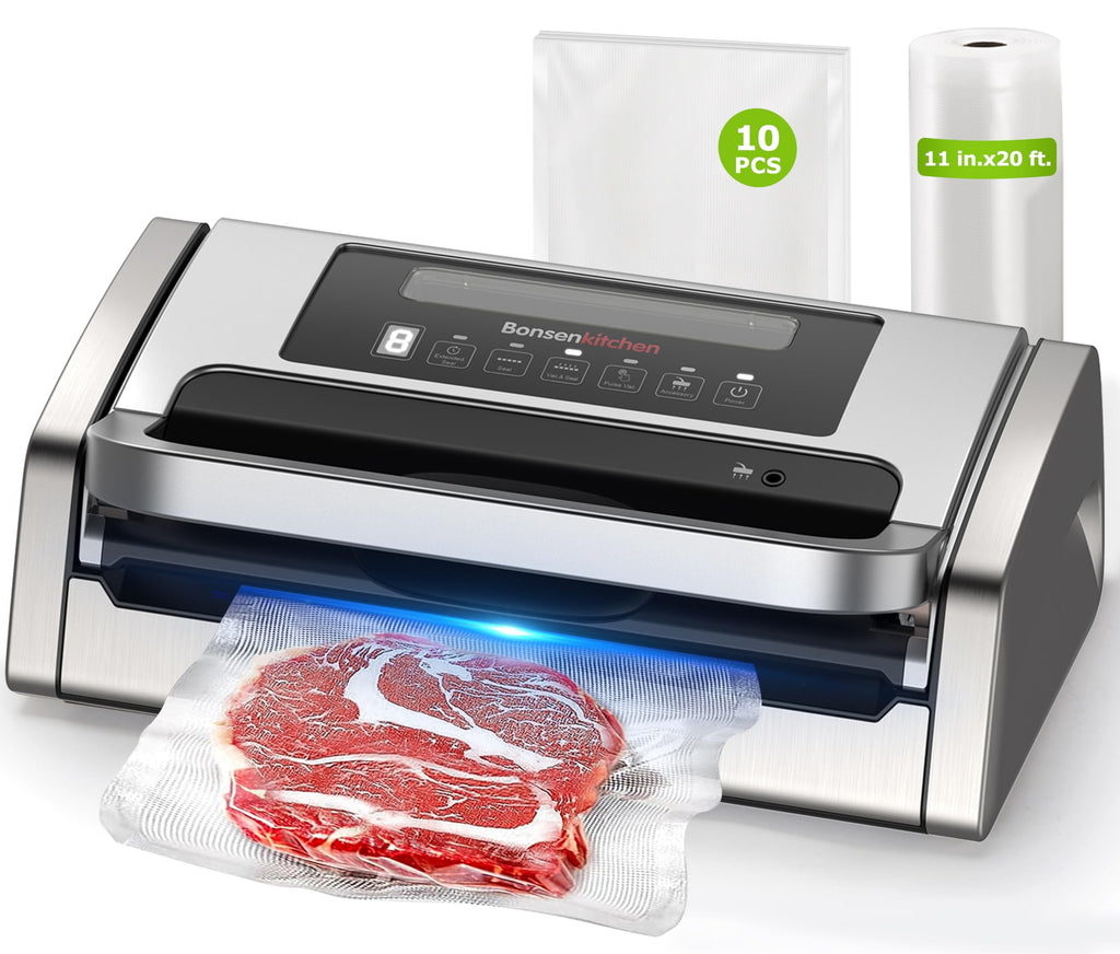 Bonsenkitchen Vacuum Sealer with Easy Handle Design,1 Bag Roll & 10 Bags