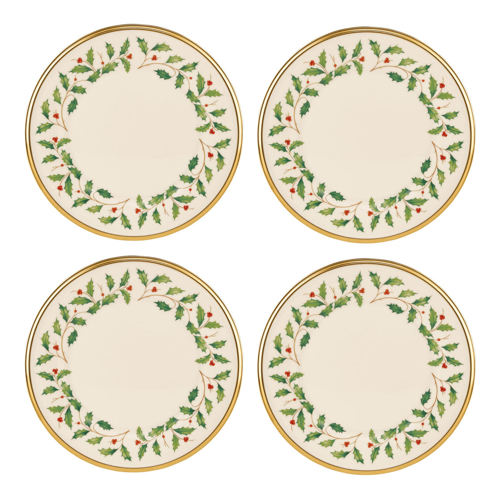 Lenox 897083 Holiday Dinnerware Salad Plates, Set of 4, Red & Green, Christmas, Hosting