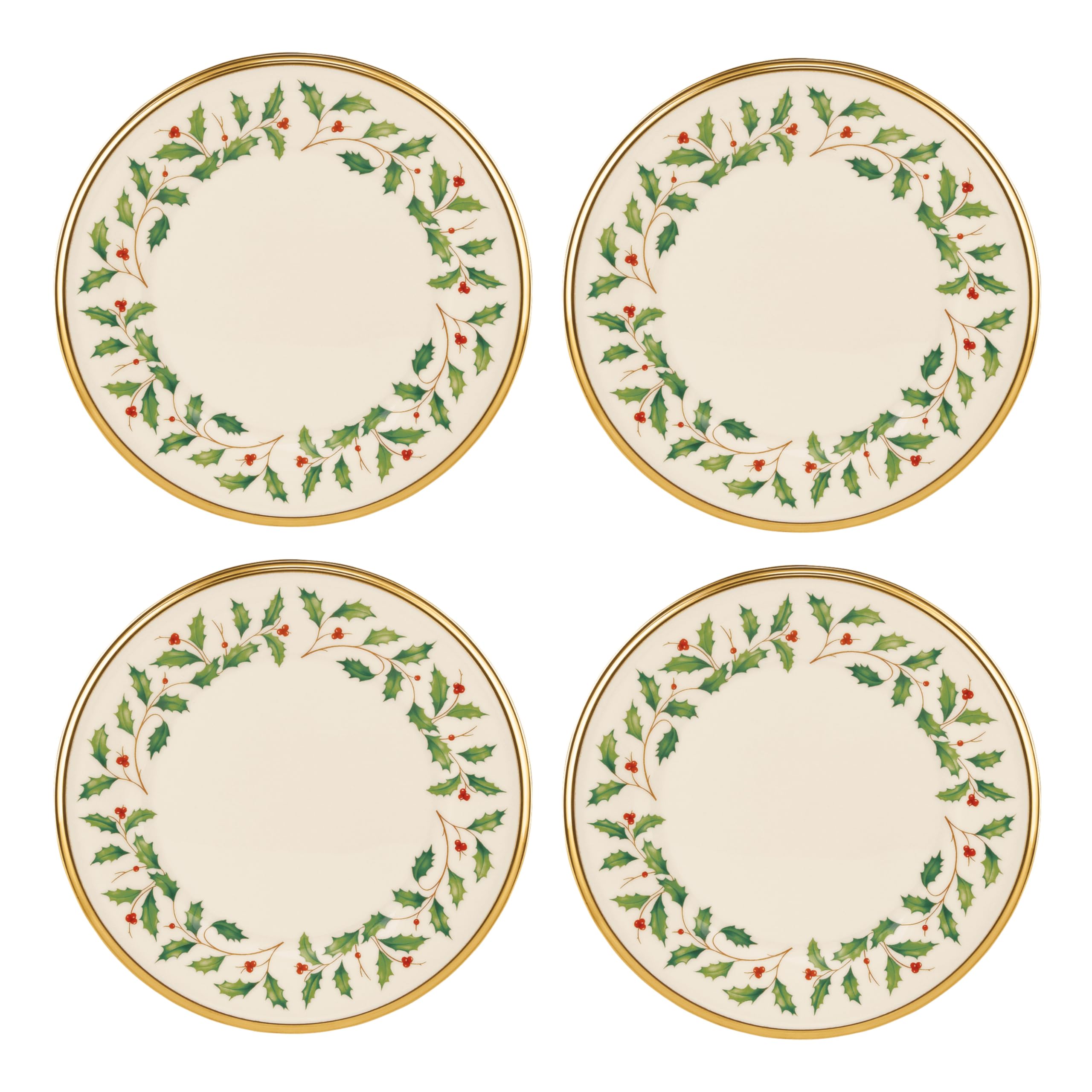 Lenox 897083 Holiday Dinnerware Salad Plates, Set of 4, Red & Green, Christmas, Hosting