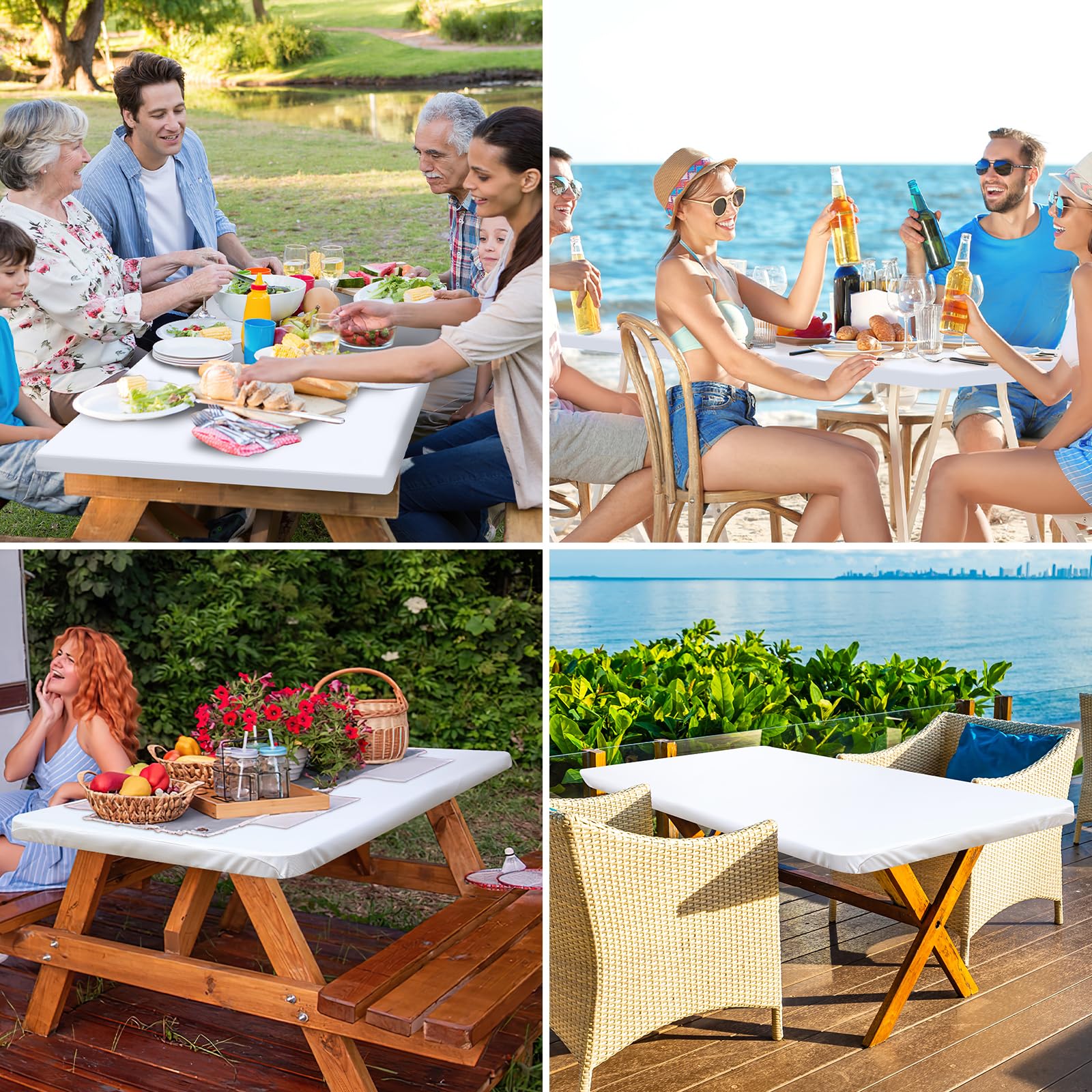 homing Rectangle Table Cloth Cover, Water-Resistant Polyester Elastic Fitted Tablecloth, Fits for 6 Foot Folding Tables, Washable Table Protector for Picnic, Camping, Outdoor (White, 30" x 72")