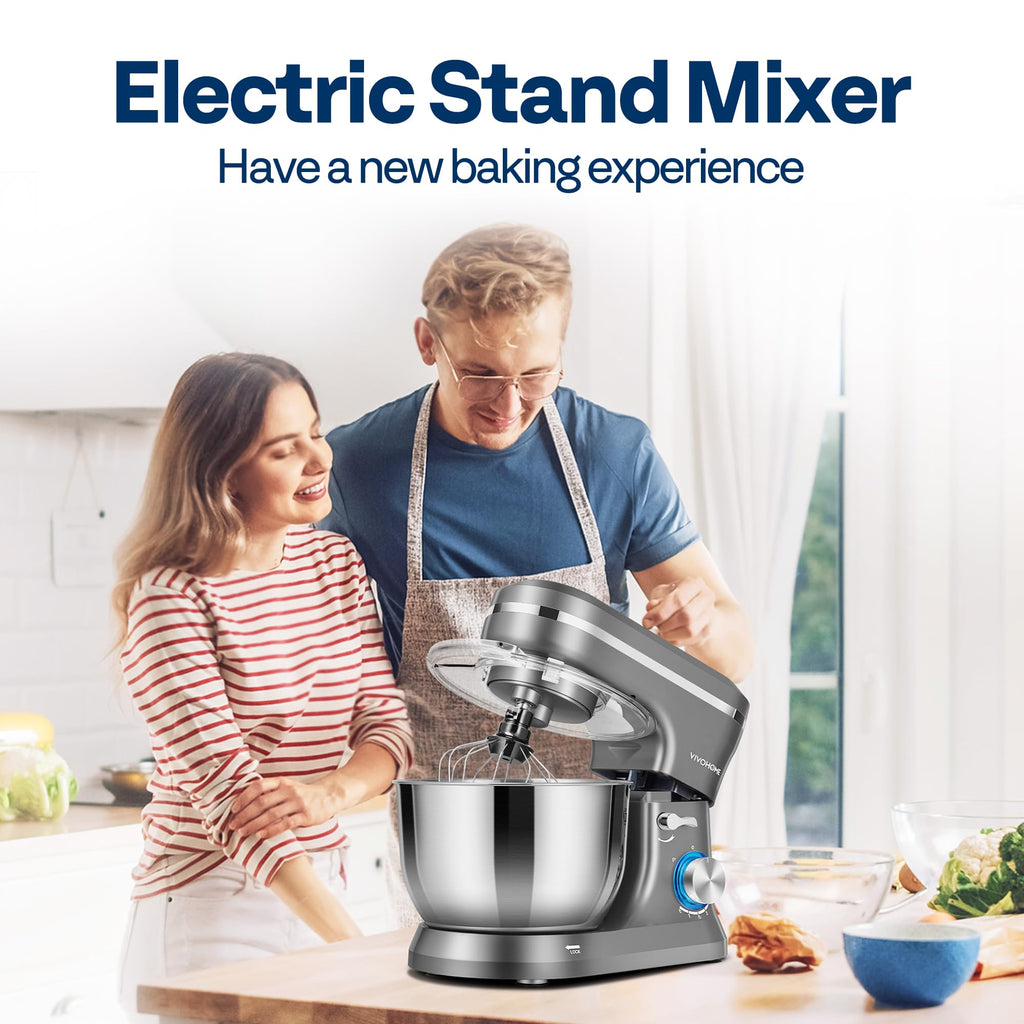 VIVOHOME 4.75 Quart Stand Mixer, 8 Speed Kitchen Electric Food Mixer, Household Stand Mixer for Baking, Cake, Bread with Beater, Dough Hook, Wire Whip and Egg Separator, Gray