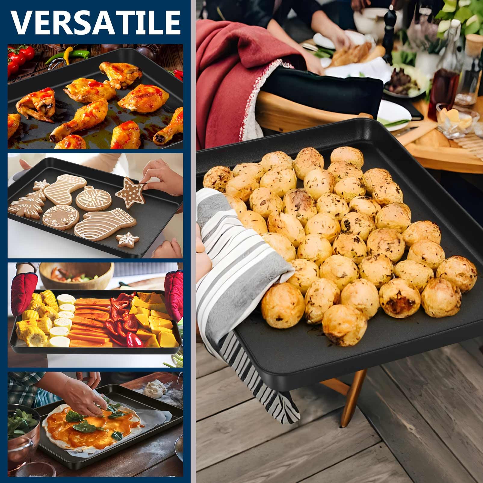 P&P CHEF Baking Cookie Sheet Pan, Carbon Steel Oven Tray, 16 Inch & 2PCS