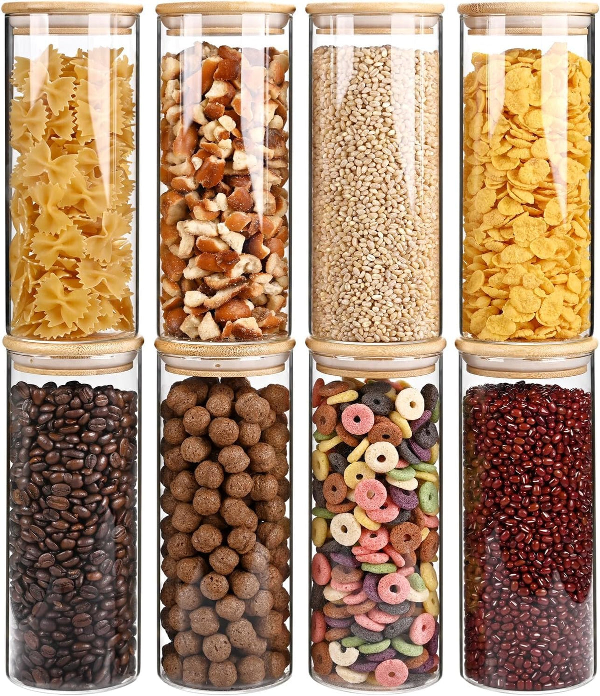 SHOWIN Glass Food Storage Jars, Glass Jars with Bamboo Lids, Kitchen Storage Jars, Canisters with Airtight Lids for Spice, Coffee, Cookie, Set of 5, Pantry Organizers