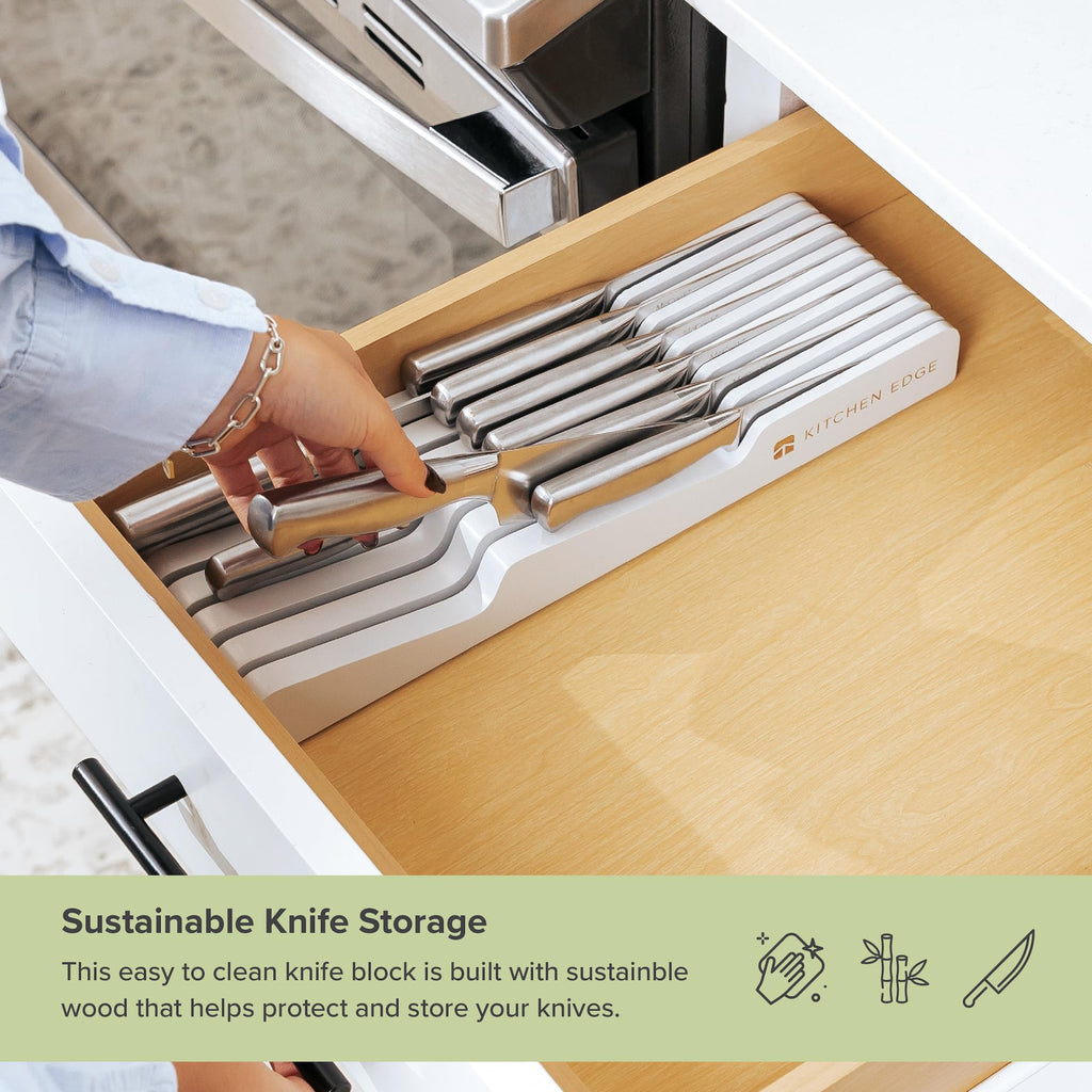 KitchenEdge In-Drawer Knife Block Holder, 11 Slots, White