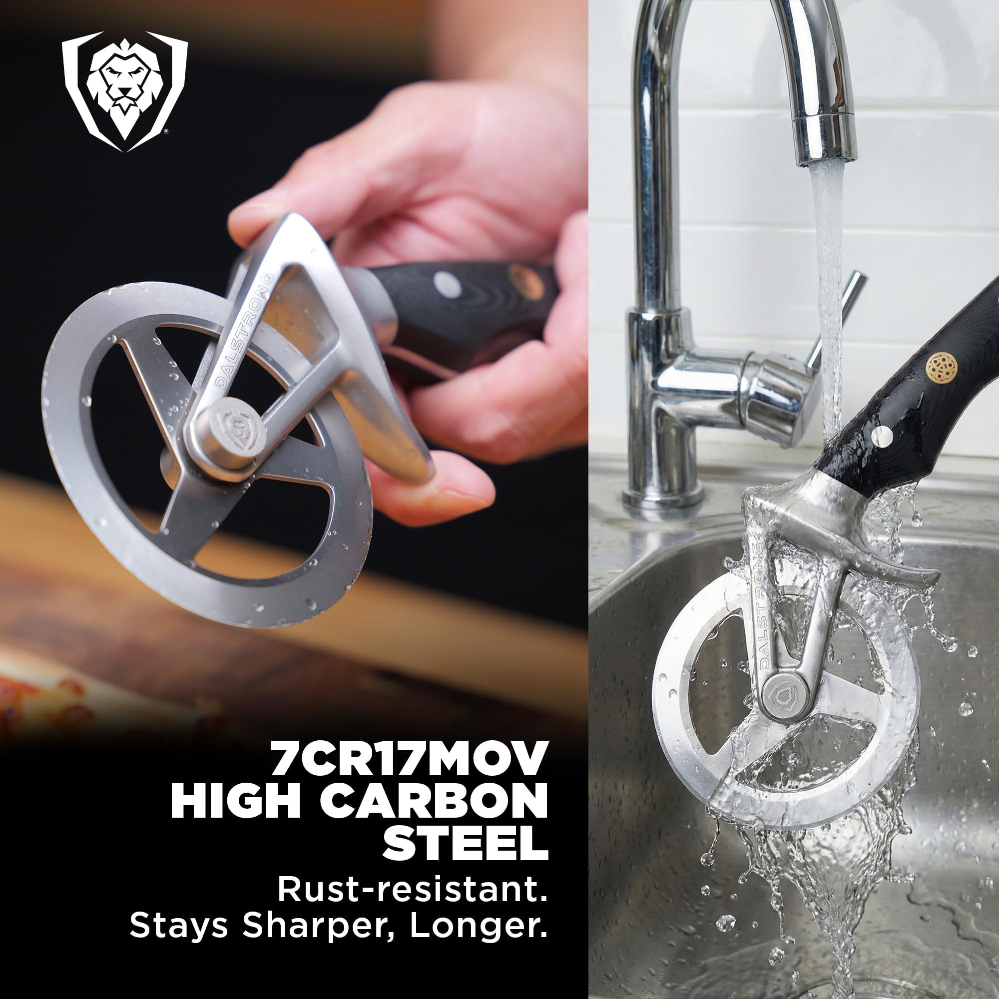 Dalstrong Orbit Razor Pizza Cutter Wheel — 2mm #304 Stainless, Tri-Spoke Rotary, G-10 Handle — For Homemade Pizza, Flatbread, Quesadillas, Pastry & Dough — Thumb Guard + Sheath Included