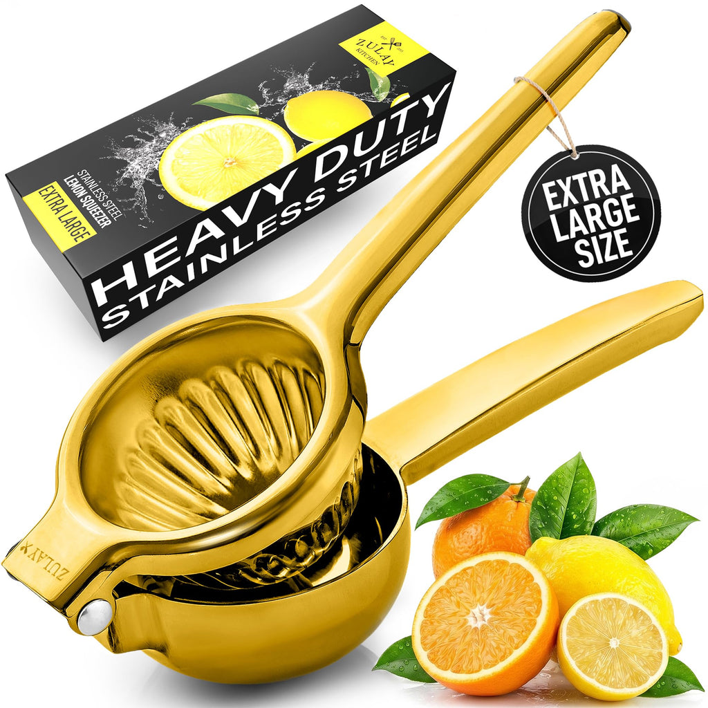 Zulay Kitchen Extra Large Lemon Squeezer Stainless Steel - Easy Squeeze Heavy Duty Lemon Juicer Hand Press - Ergonomic Citrus Squeezer & Fruit Juicer for Small Oranges, Lemons, & Limes - Silver