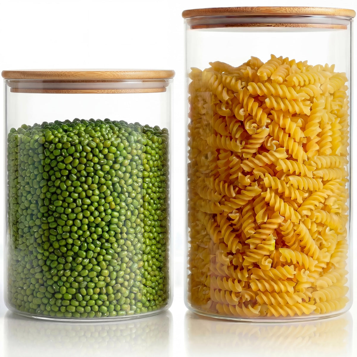 32 oz & 21 oz Round Glass Food Storage Containers with Bamboo Lids, 4 Pack