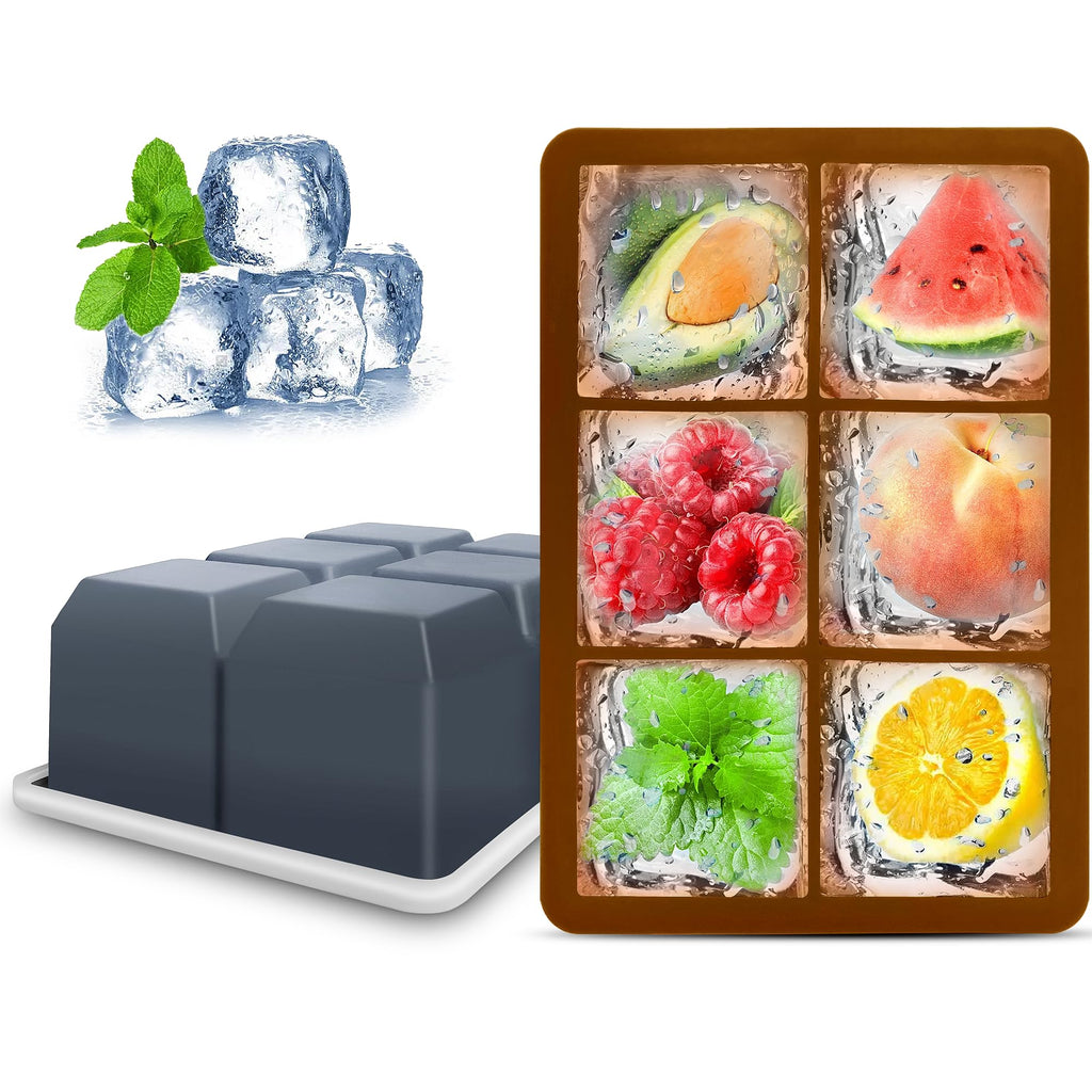 Excnorm Silicone Ice Cube Trays, 3‑Pack Large Square Molds with Lid