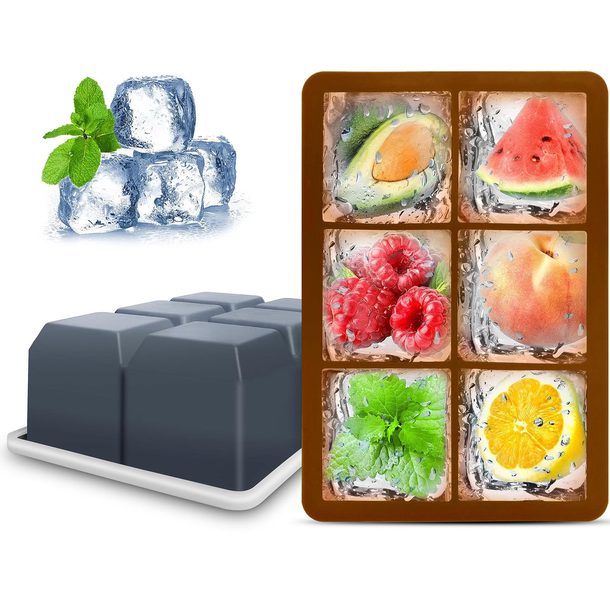 Excnorm Silicone Ice Cube Trays, 3‑Pack Large Square Molds with Lid