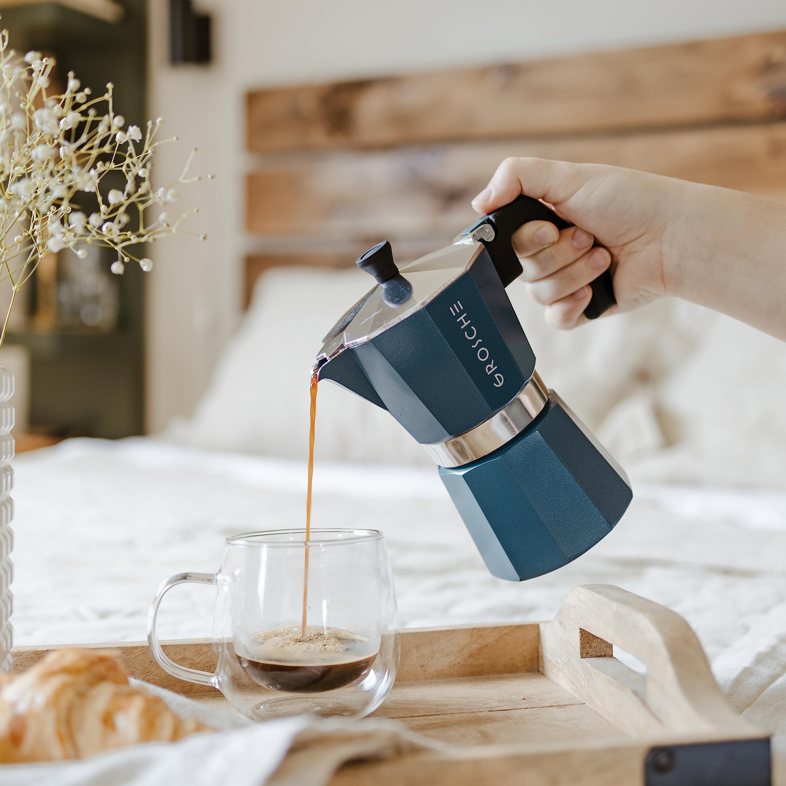 GROSCHE Milano Stovetop Espresso Maker Moka Pot 6 espresso Cup, 9.3 oz Blue