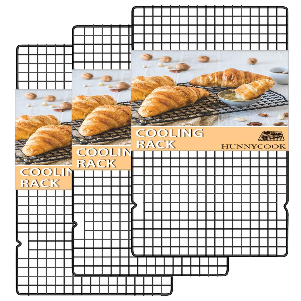 Hunnycook 15.8”×9.8” Cooling Rack, 3P Stainless Steel Baking Rack, Oven Safe Cooling Racks for Cooking and Baking, Black Roasting Rack & Wire Rack & Cookie Cooling Rack for Roasting, Grilling, Drying