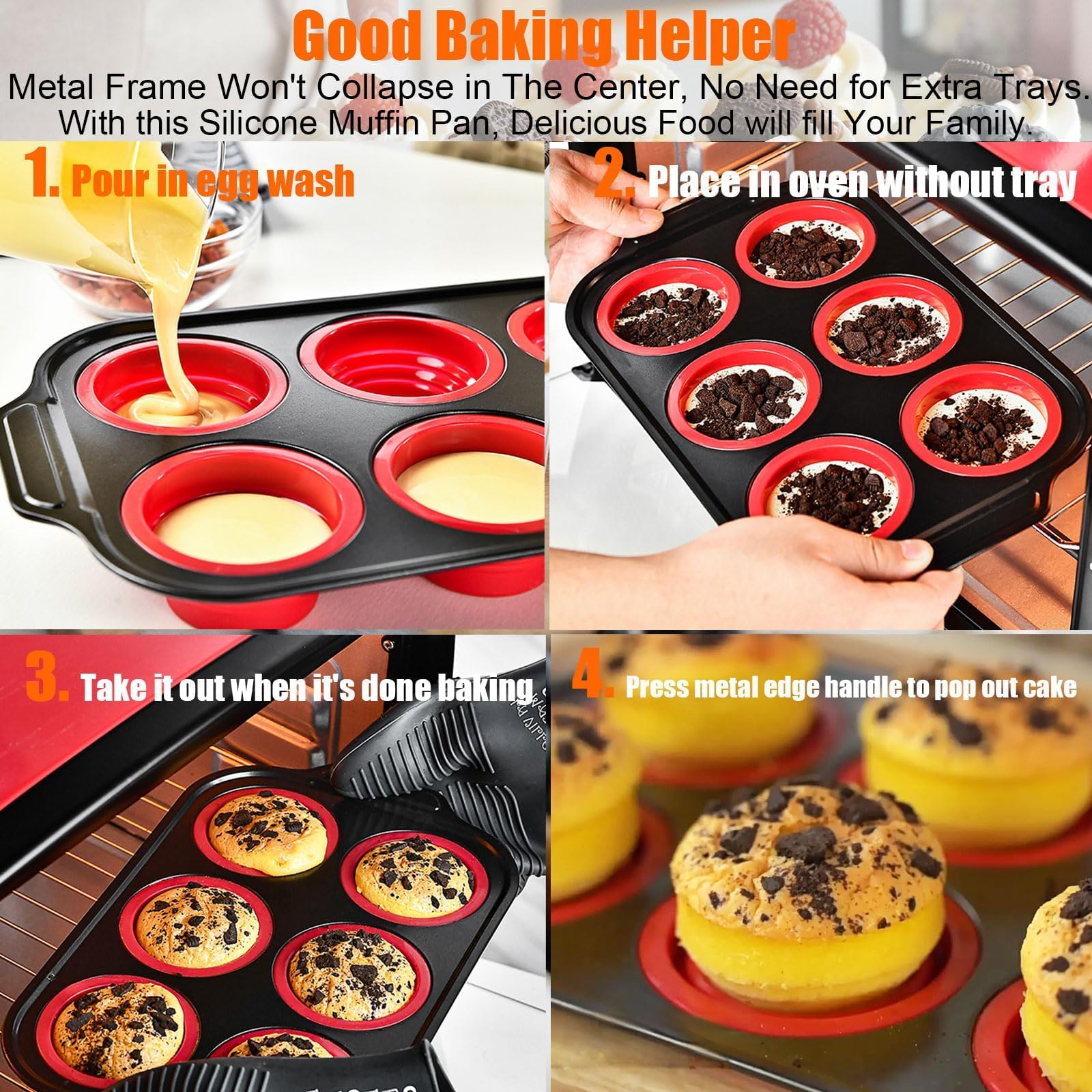 YiYeraio Muffin Pan, 6-Cup Nonstick Silicone Muffin Pans for Baking, Food-Grade Cupcake Pan for Oven, Microwave, Dishwasher Safe, BPA-Free Silicone Baking Mold for Muffins, Cupcakes, Egg Muffins