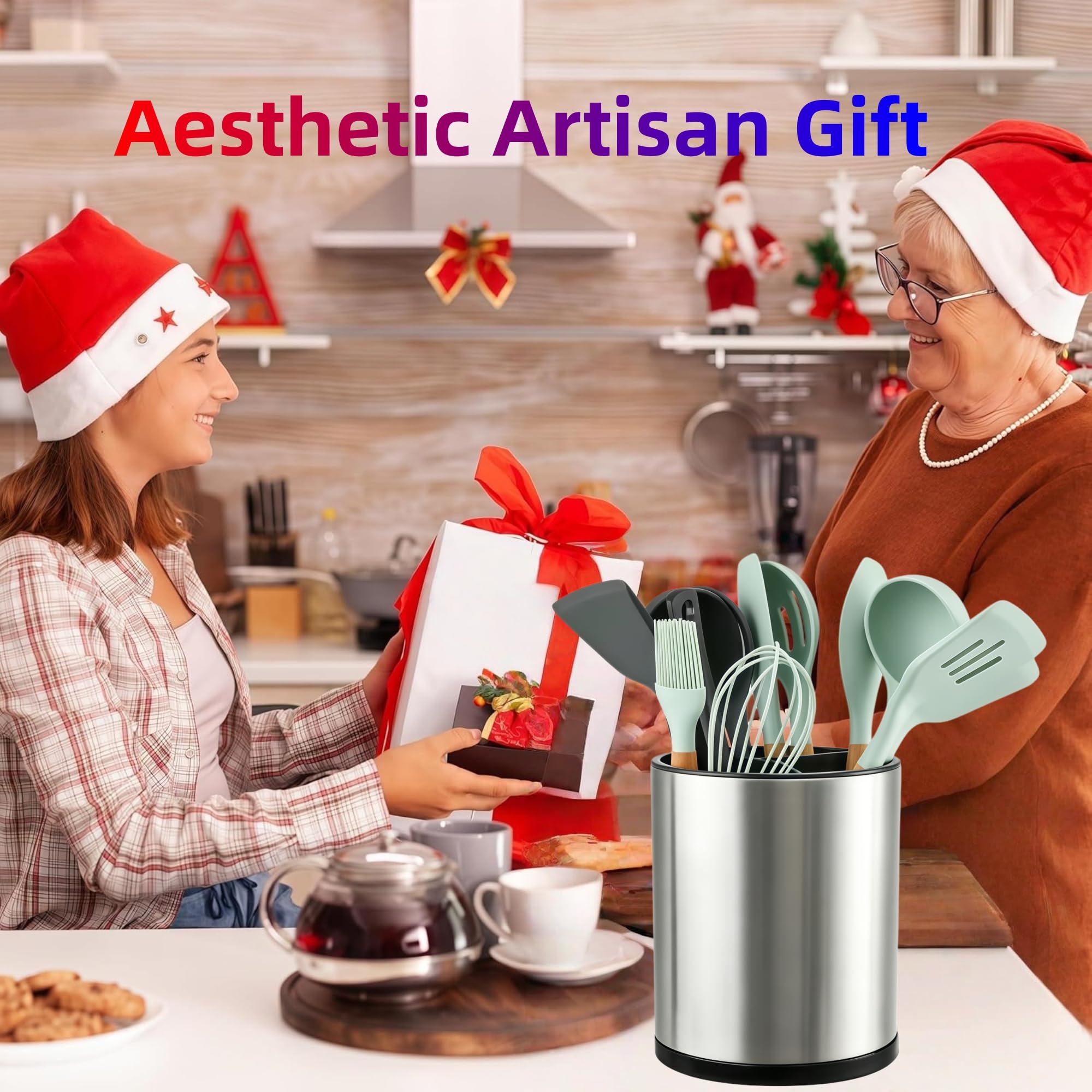 Utensil Holder,Large 360°Rotating Kitchen Utensil Holder For Counter