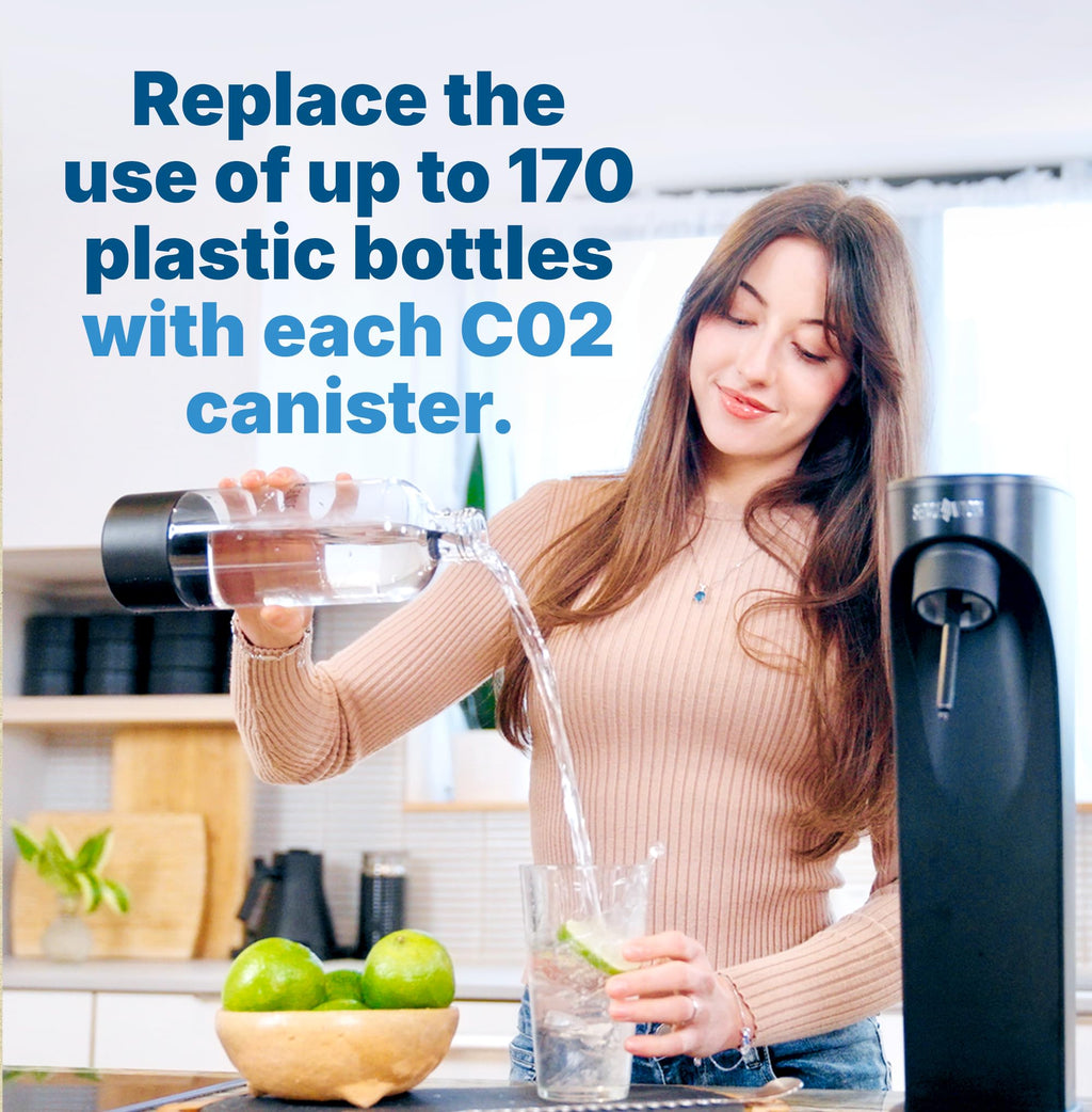 Soda Sense CO2 Cartridges - 2PK Easy Connect 60L CO2 Cylinders, Set of 2 Pre Filled CO2 Tank Gas Refills - Compatible with SodaStream CO2 Quick Connect Pink Snap-On Soda Streaming Machine