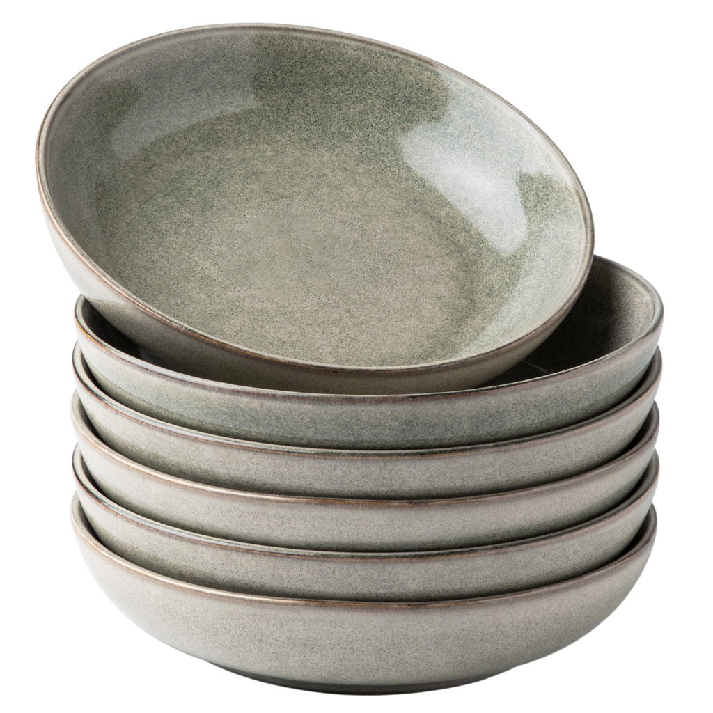 AmorArc 8.5'' Large Pasta Bowls, 36oz Stoneware Pasta Serving Bowls Set of 6 for Kitchen, Wide Bowls for Pasta,Salad,Oatmeal, Microwave Safe, Reactive Glaze