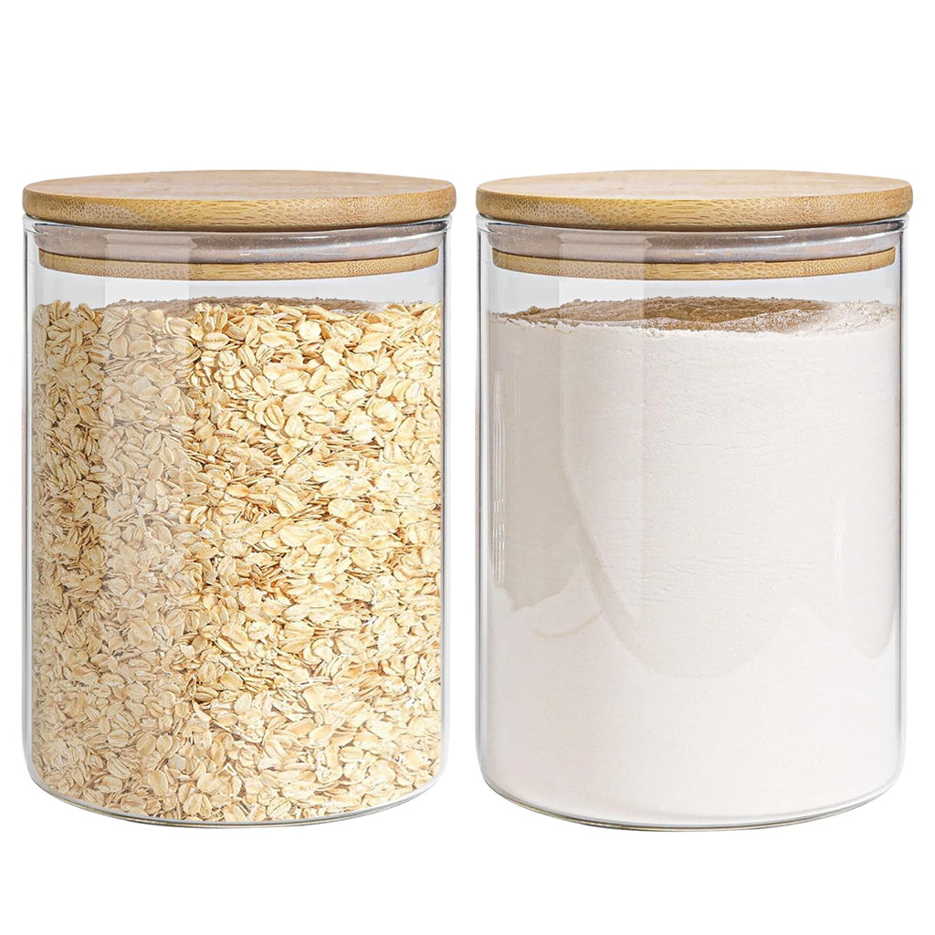 EQEY Glass Coffee Canister Set with Shelf & Spoons - 3 Piece Airtight Seal Coffee Bean Storage Containers & Filter Holder for Kitchen Organization