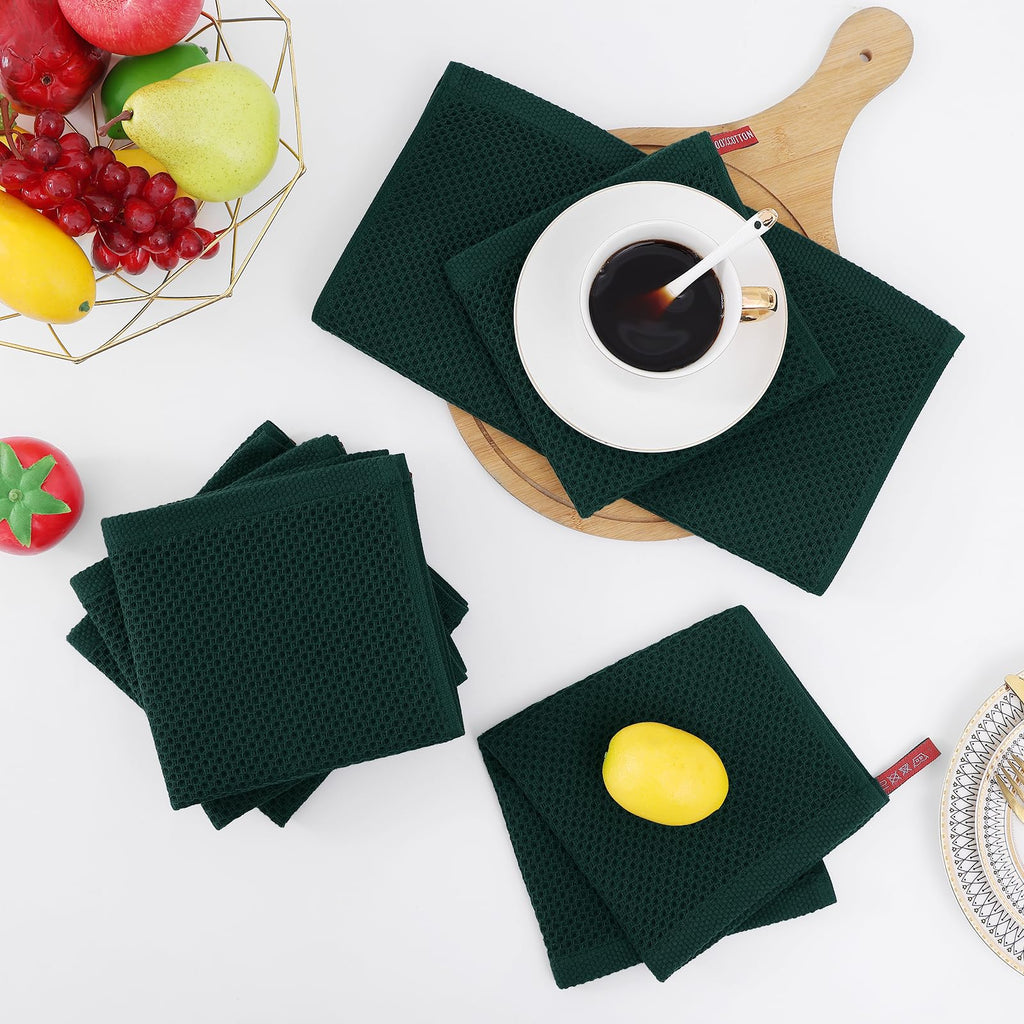 Homaxy 100% Cotton Waffle Weave Kitchen Dish Cloths, Ultra Soft Absorbent Quick Drying Dish Towels, 12 x 12 Inches, 6-Pack, Blackish Green