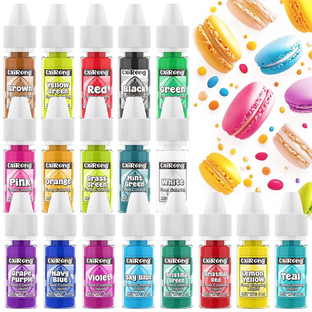 Food Coloring Liquid - 18 Vibrant Colors Food Dye Colorantes Para Reposteria, Highly Concentrated Cake Decorating Food Coloring for Icing, Cake, Baking, Frosting, Easter Egg, Macaron, Slime - 6ml