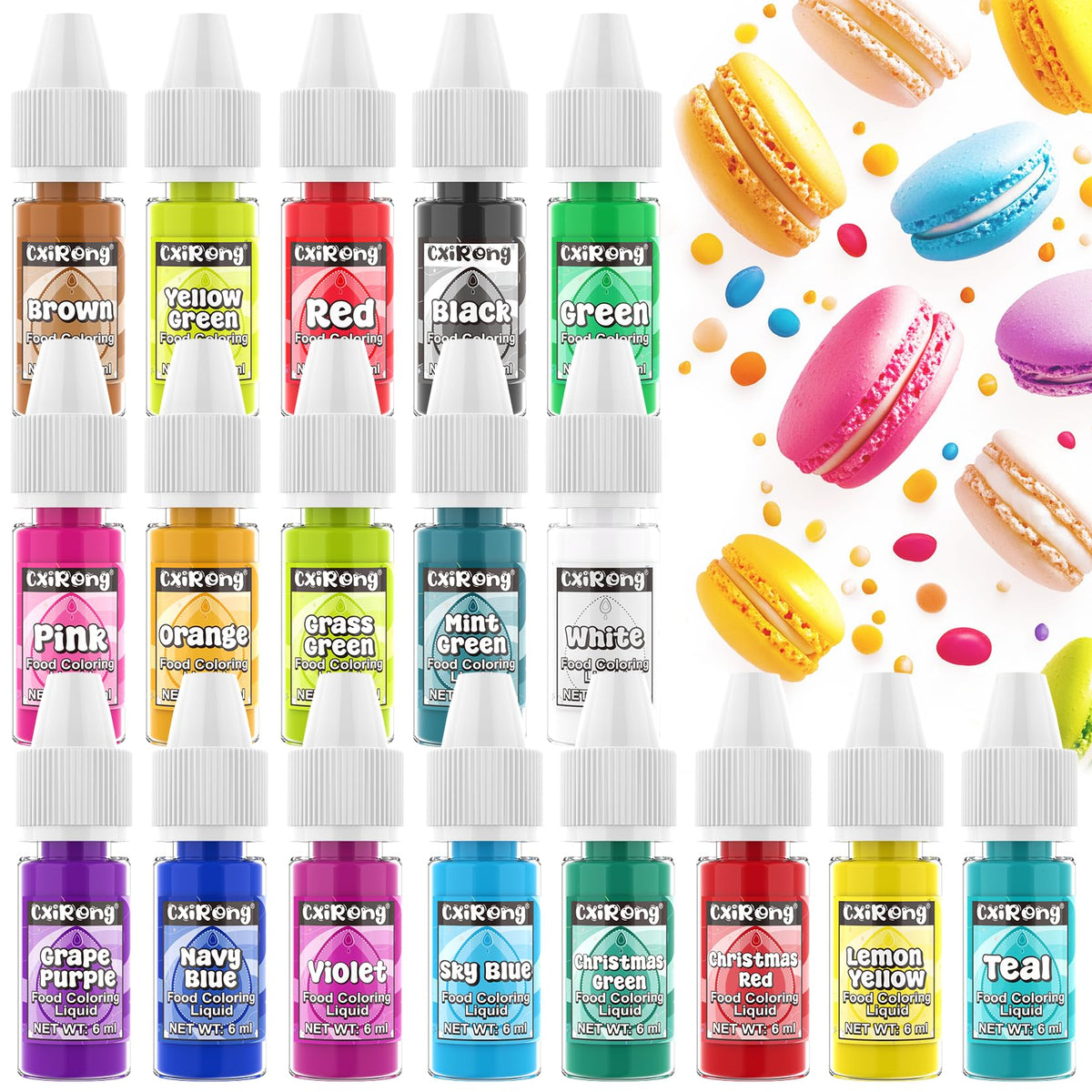 Food Coloring Liquid - 18 Vibrant Colors Food Dye Colorantes Para Reposteria, Highly Concentrated Cake Decorating Food Coloring for Icing, Cake, Baking, Frosting, Easter Egg, Macaron, Slime - 6ml