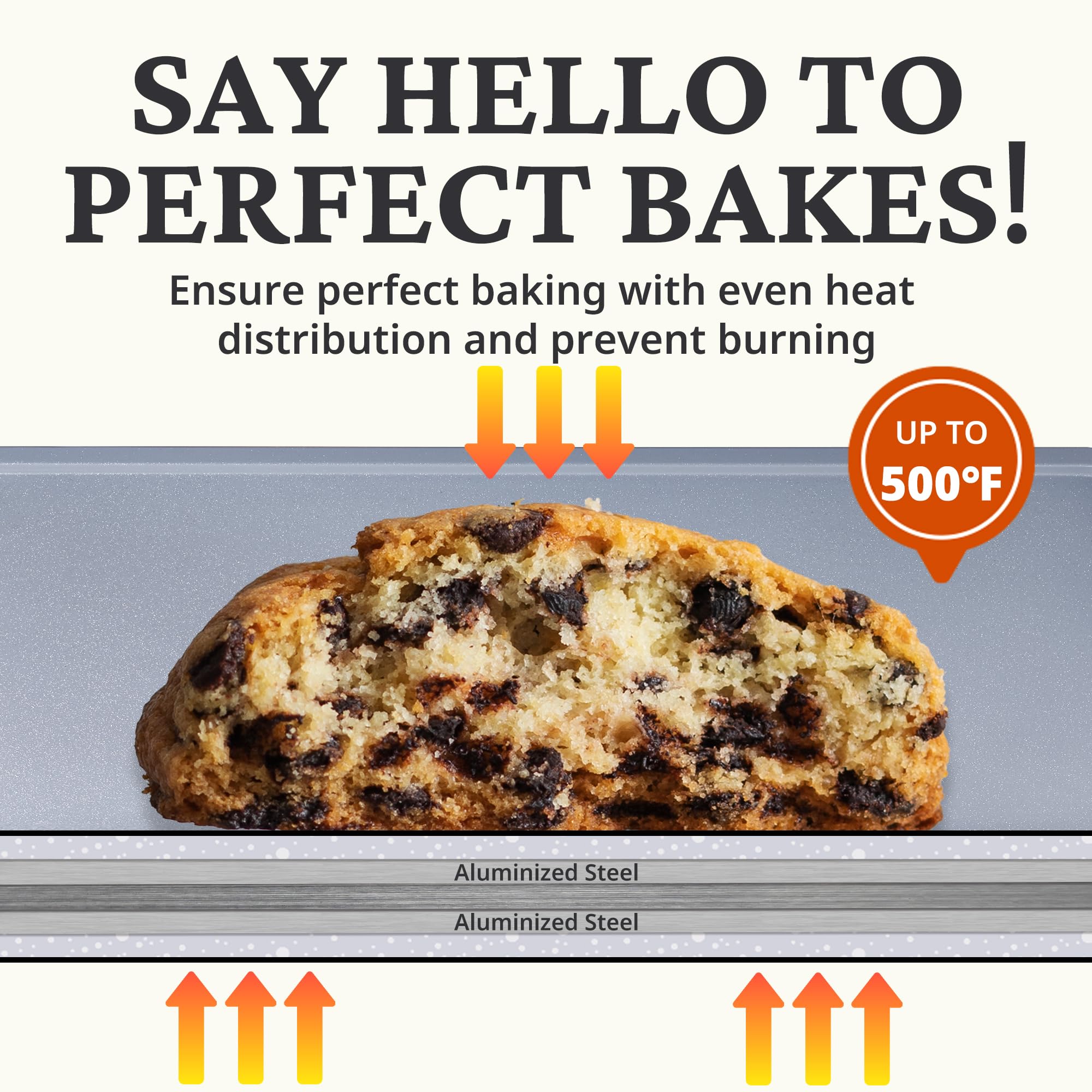 BRONYPRO Non Stick Ceramic Baking Sheet Pan Set of 3, Natural Non Toxic Cookie Sheets for Baking - PFOA, PTFE Free, Heavy Duty Aluminized Steel Oven Trays for Cooking with Silicone Handles, Coral