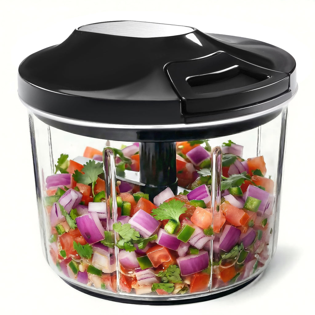 LHS Manual Food Processor Large Vegetable Chopper, 1000ML Pull String Chopper Garlic Mincer Onion Cutter for Veggies,Salad,Fruits, Nuts, BPA Free, Black