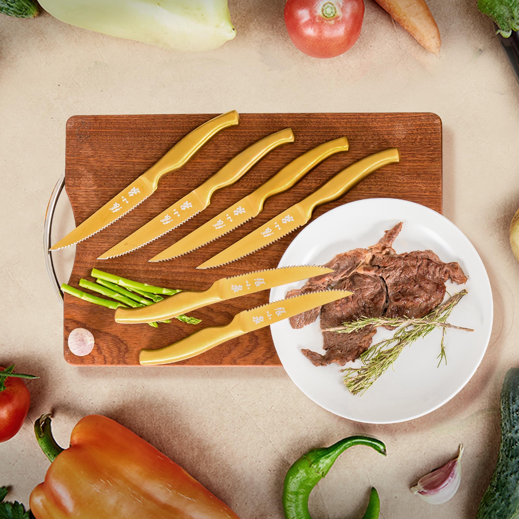 ZHANG XIAO QUAN Gold Knife Set with White Block, High Carbon Stainless Steel Sharp Blades, Built-in Sharpener Kitchen Knife Block Set for Home Cooking