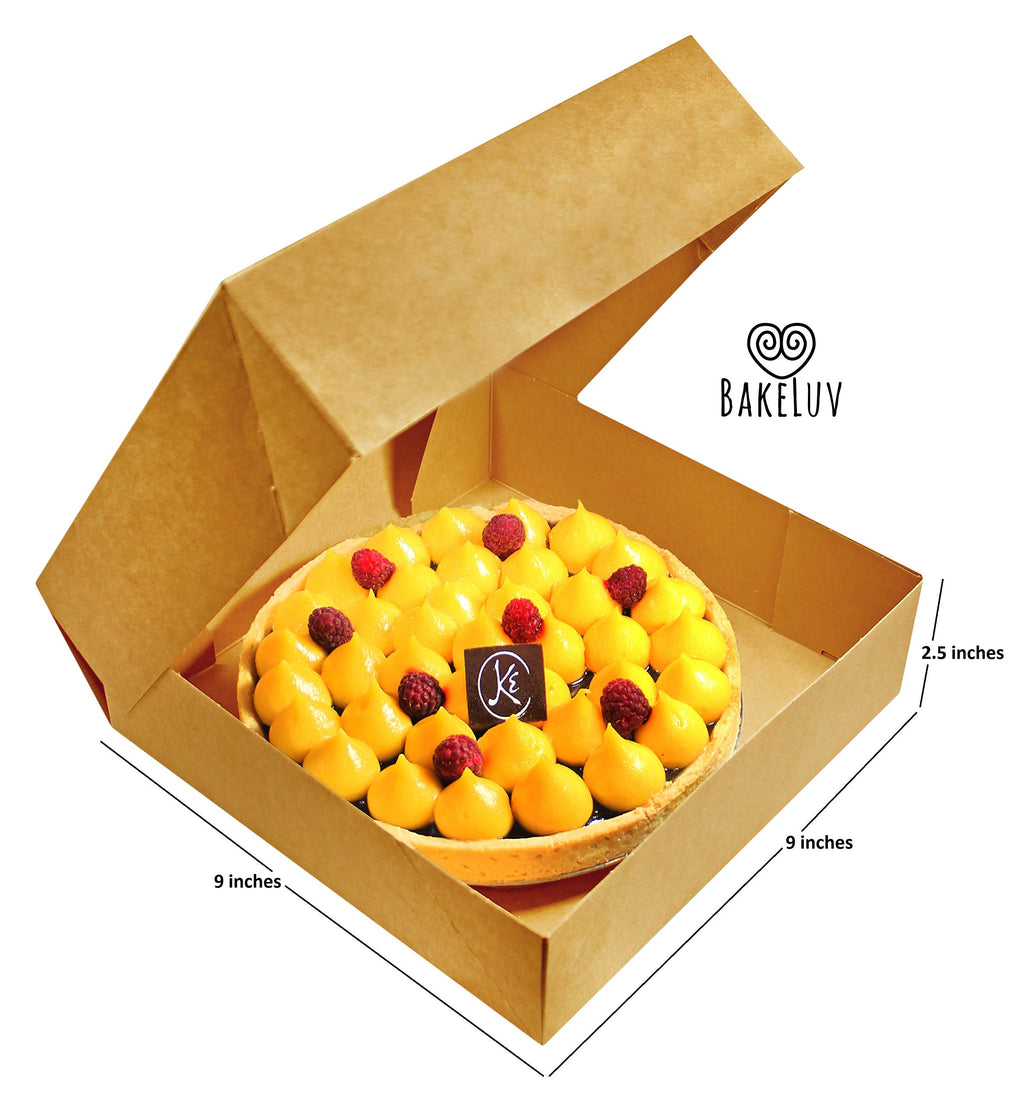 BAKELUV Pie Boxes for 9 Inch Pie | Brown, 25 Pack | 9x9x2.5 Bakery Box with Window, 9x9 Cookie Box, 9 Inch Pastry Boxes with Window Bulk, Cake Boxes, Auto Pop Up