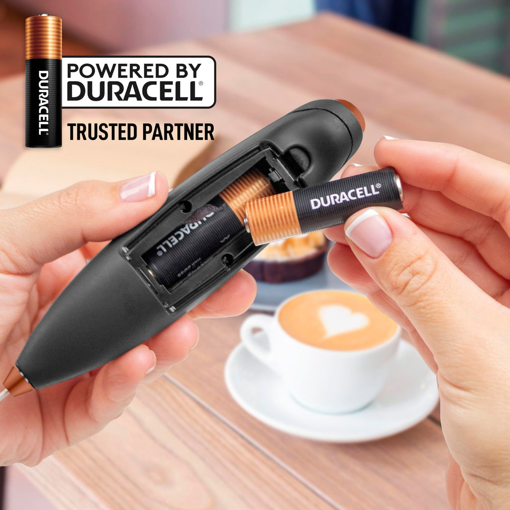 Zulay Kitchen Powerful Milk Frother Wand With Duracell Batteries - Ultra Fast Handheld Drink Mixer - Electric Whisk Foam Maker for Coffee, Lattes, Cappuccino & Matcha - Z1 Motor - Black & Copper