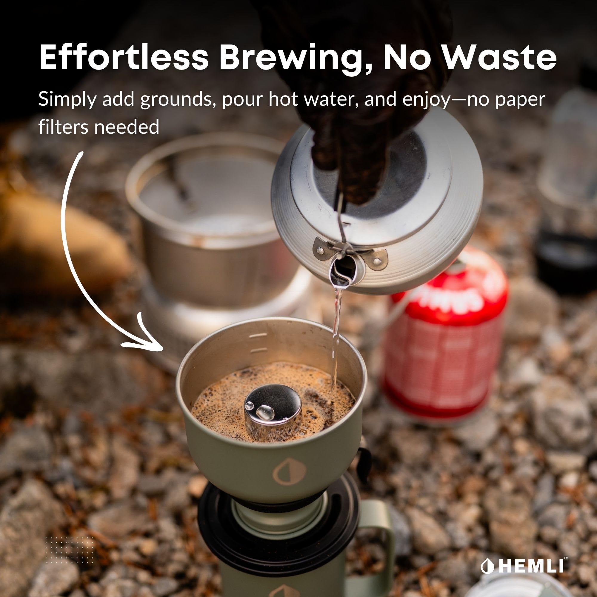 Hemli 16 oz Pour Over Camp Coffee Maker Set– Vacuum Insulated Mug with Leakproof Lid, Stainless Steel Micro Filter, Portable Coffee Maker for Camping, Travel & Outdoor Adventures