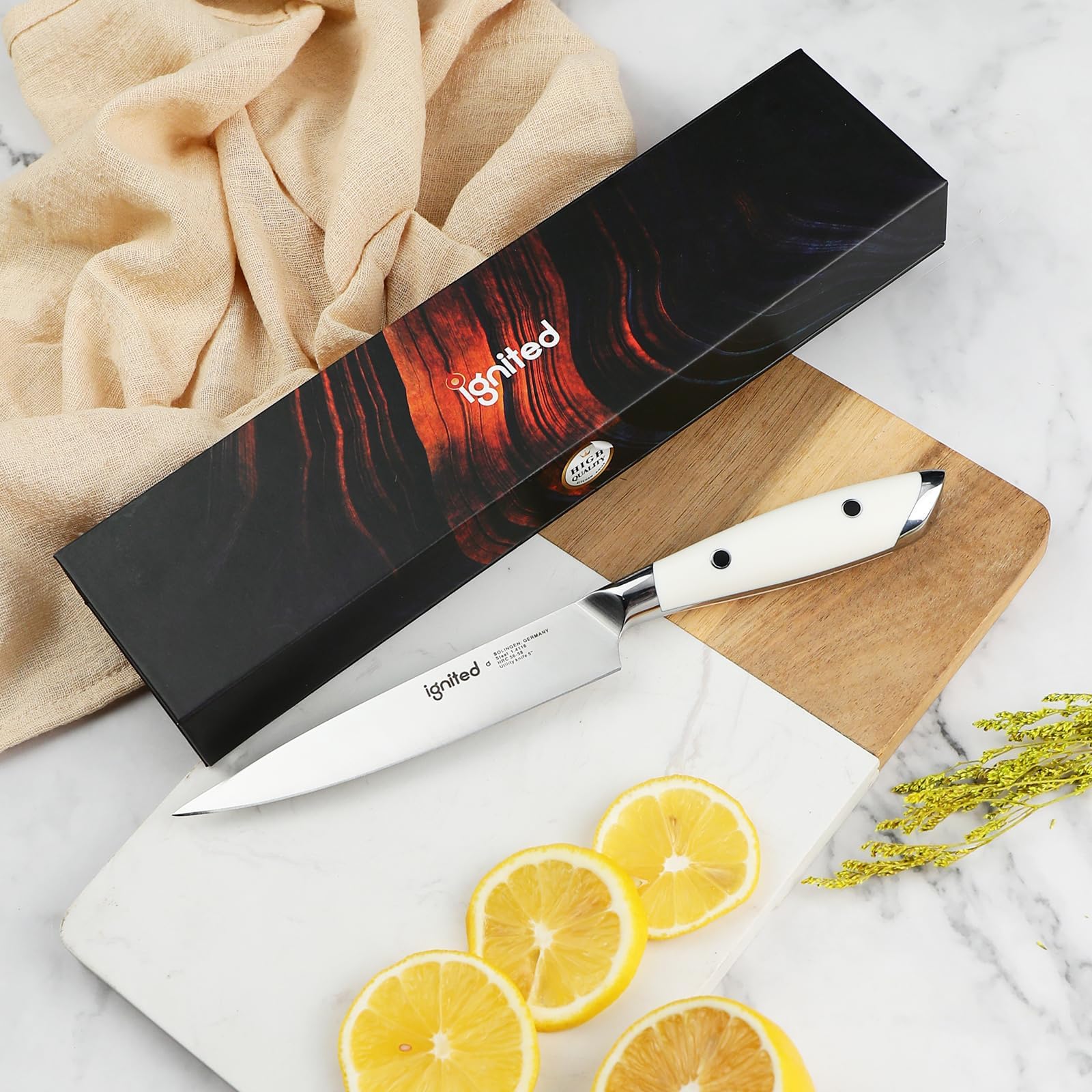 5 inch Paring Knife, German Stainless Steel, Ivory White Handle
