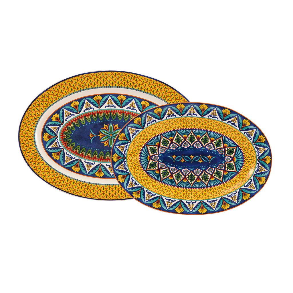 Bico Autumn Birds 16 plus 14 inch Oval Platters Set, Set of 2, Microwave and Dishwasher Safe, for Serving Fish, Chicken, Turkey